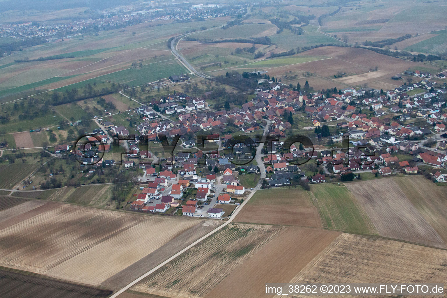 Aerial view of Großvillars in the state Baden-Wuerttemberg, Germany