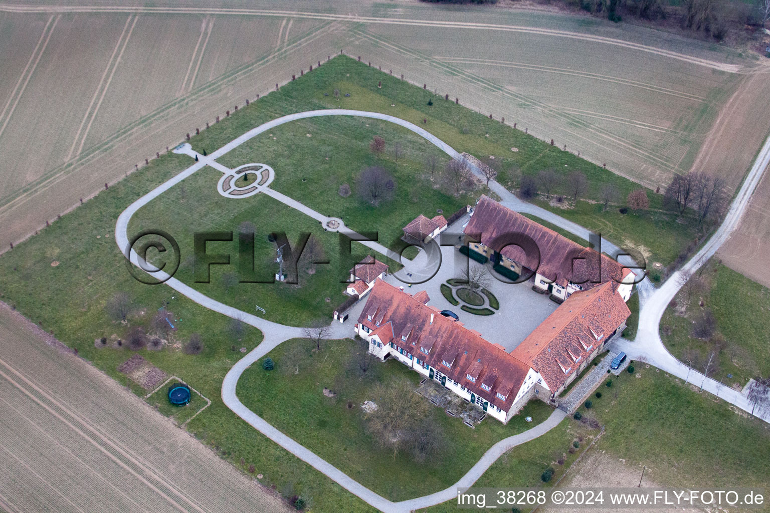 Aerial view of Schwarzerdhof in Großvillars in the state Baden-Wuerttemberg, Germany