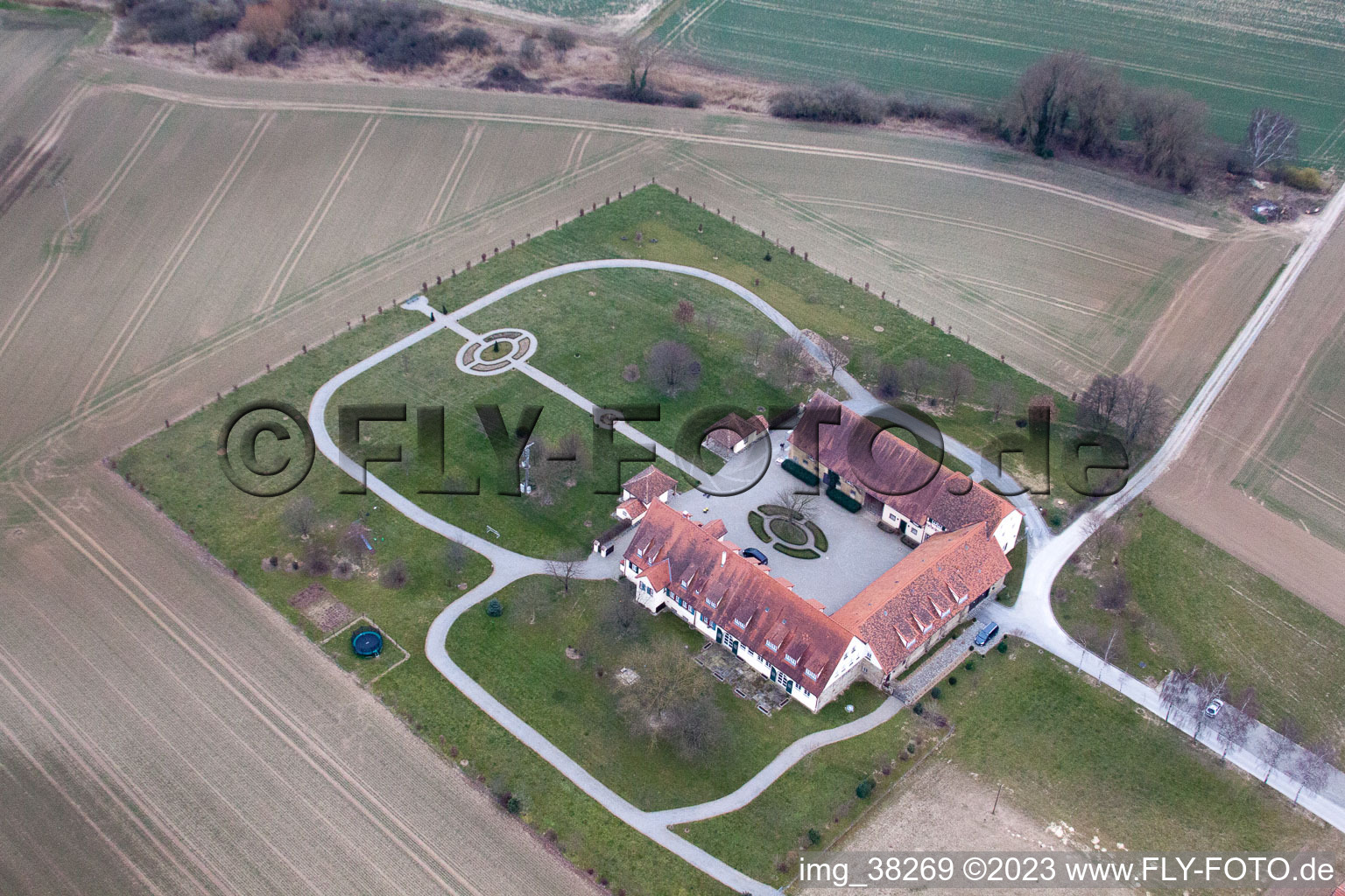 Aerial photograpy of Schwarzerdhof in Großvillars in the state Baden-Wuerttemberg, Germany