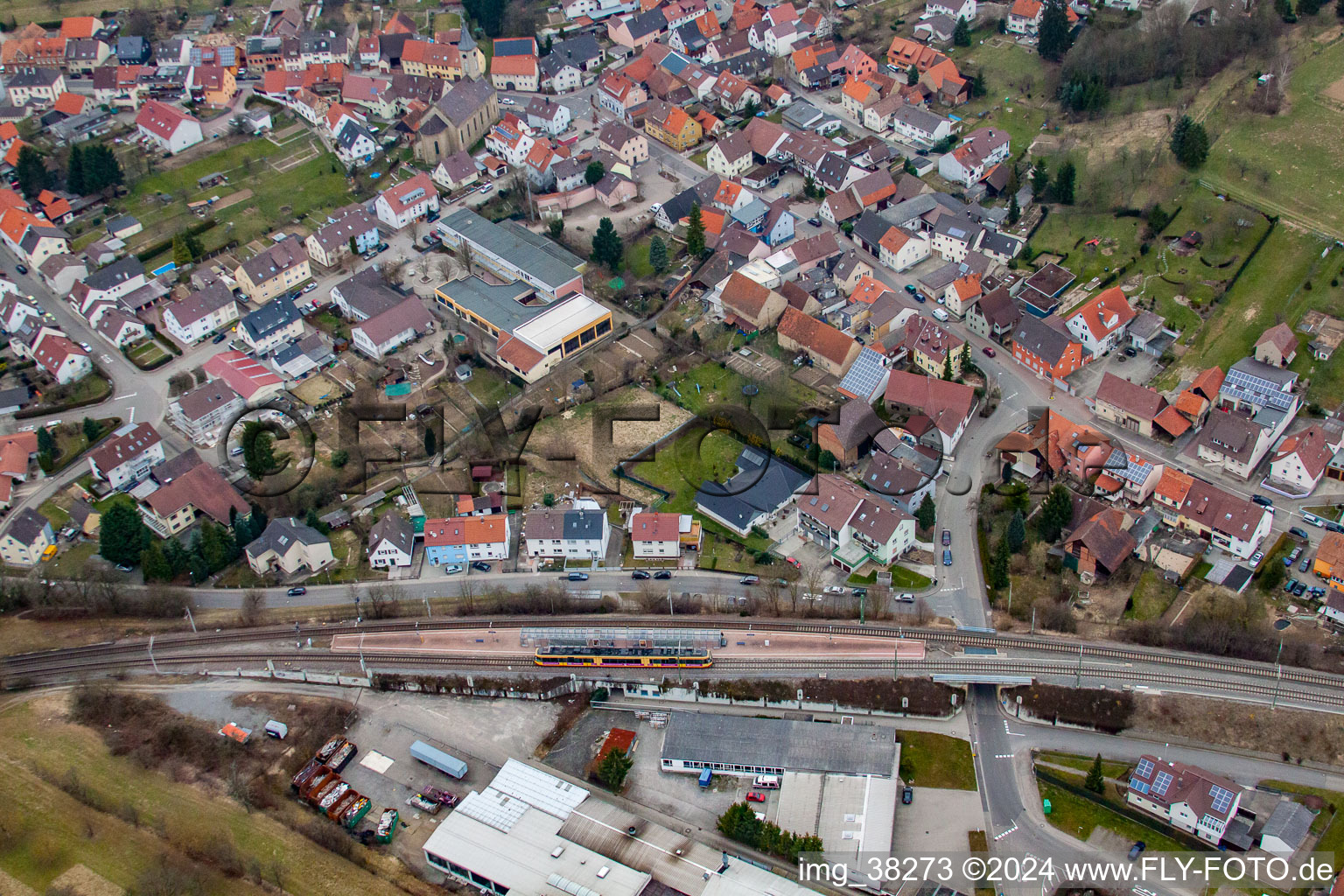 Aerial view of District Gölshausen in Bretten in the state Baden-Wuerttemberg, Germany