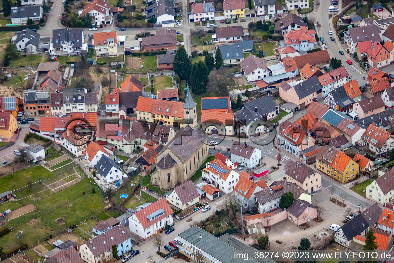 Aerial photograpy of District Gölshausen in Bretten in the state Baden-Wuerttemberg, Germany