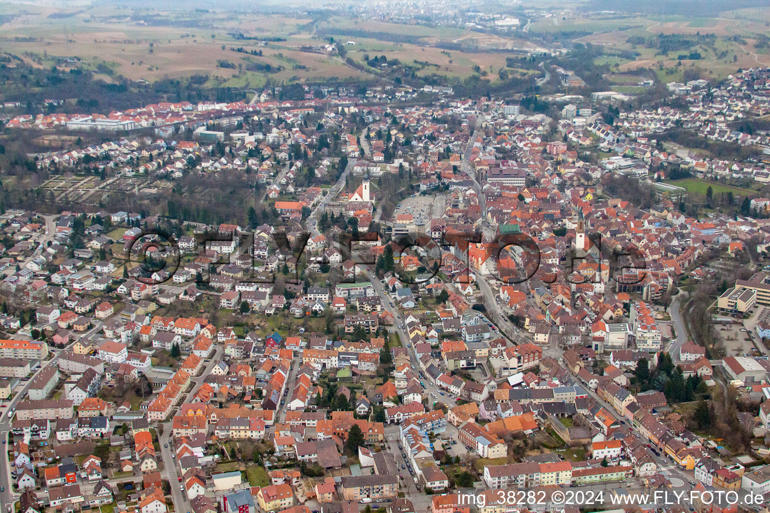 Aerial view of Bretten in the state Baden-Wuerttemberg, Germany