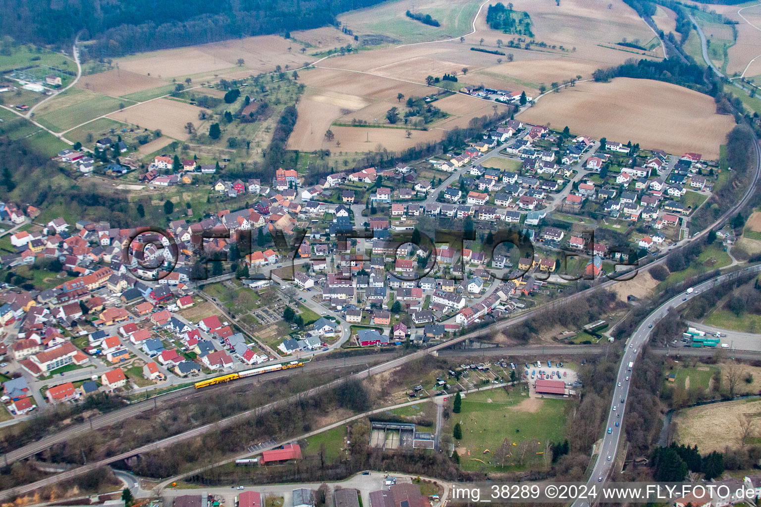 Aerial photograpy of District Diedelsheim in Bretten in the state Baden-Wuerttemberg, Germany