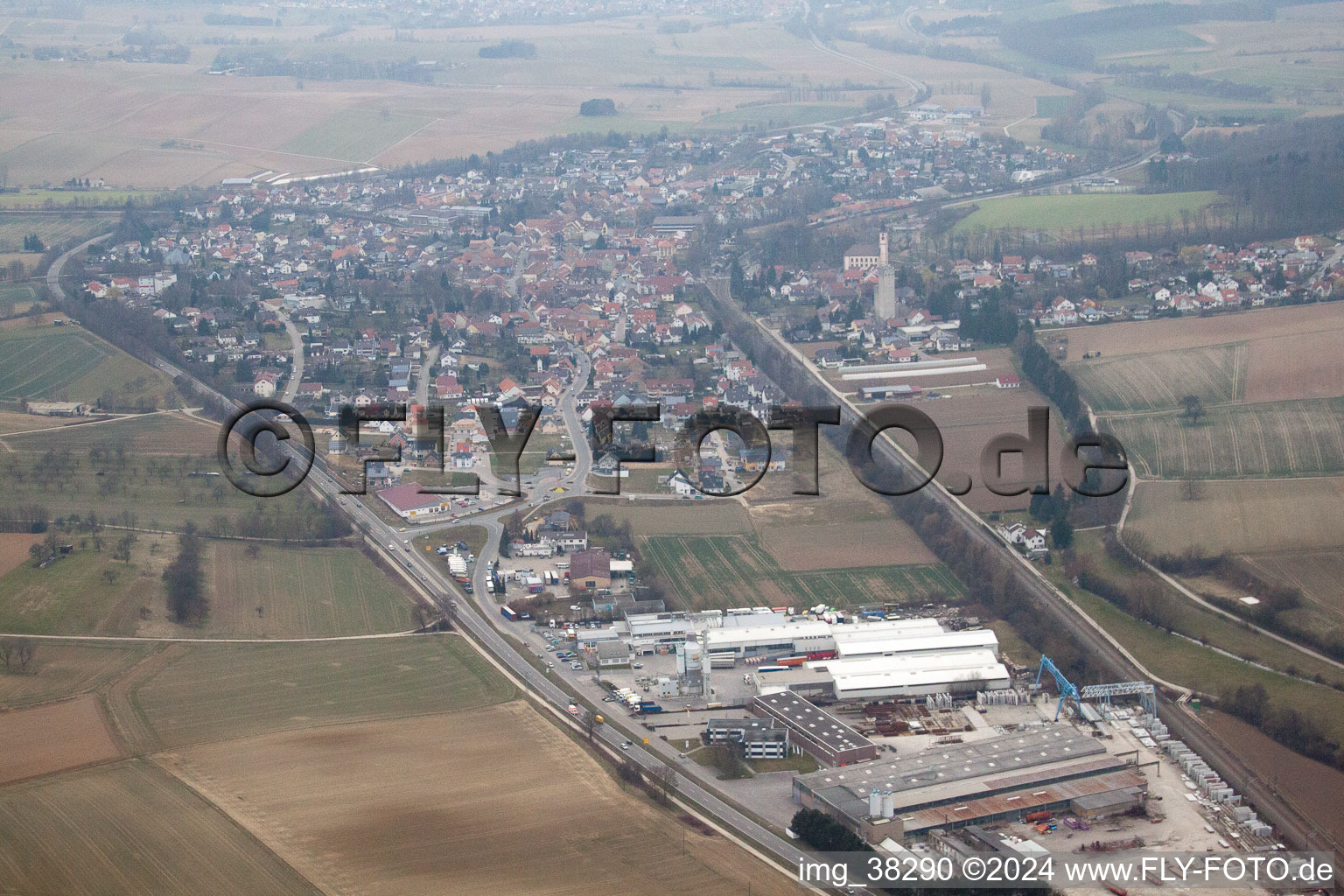 Gondelsheim in the state Baden-Wuerttemberg, Germany from the drone perspective