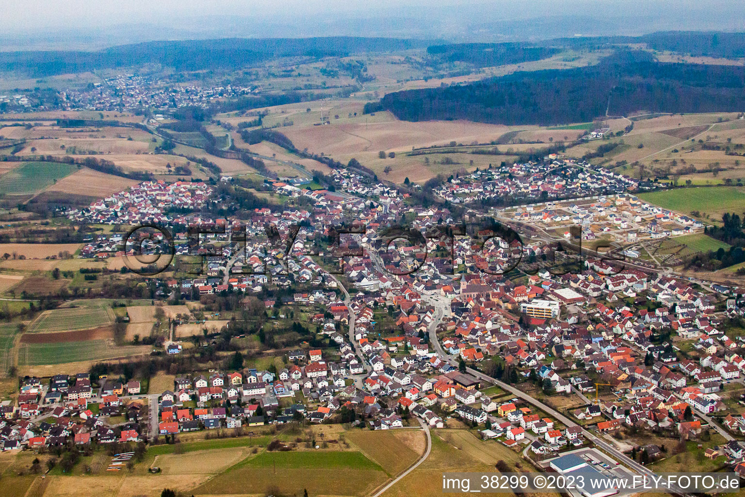 Aerial view of District Jöhlingen in Walzbachtal in the state Baden-Wuerttemberg, Germany