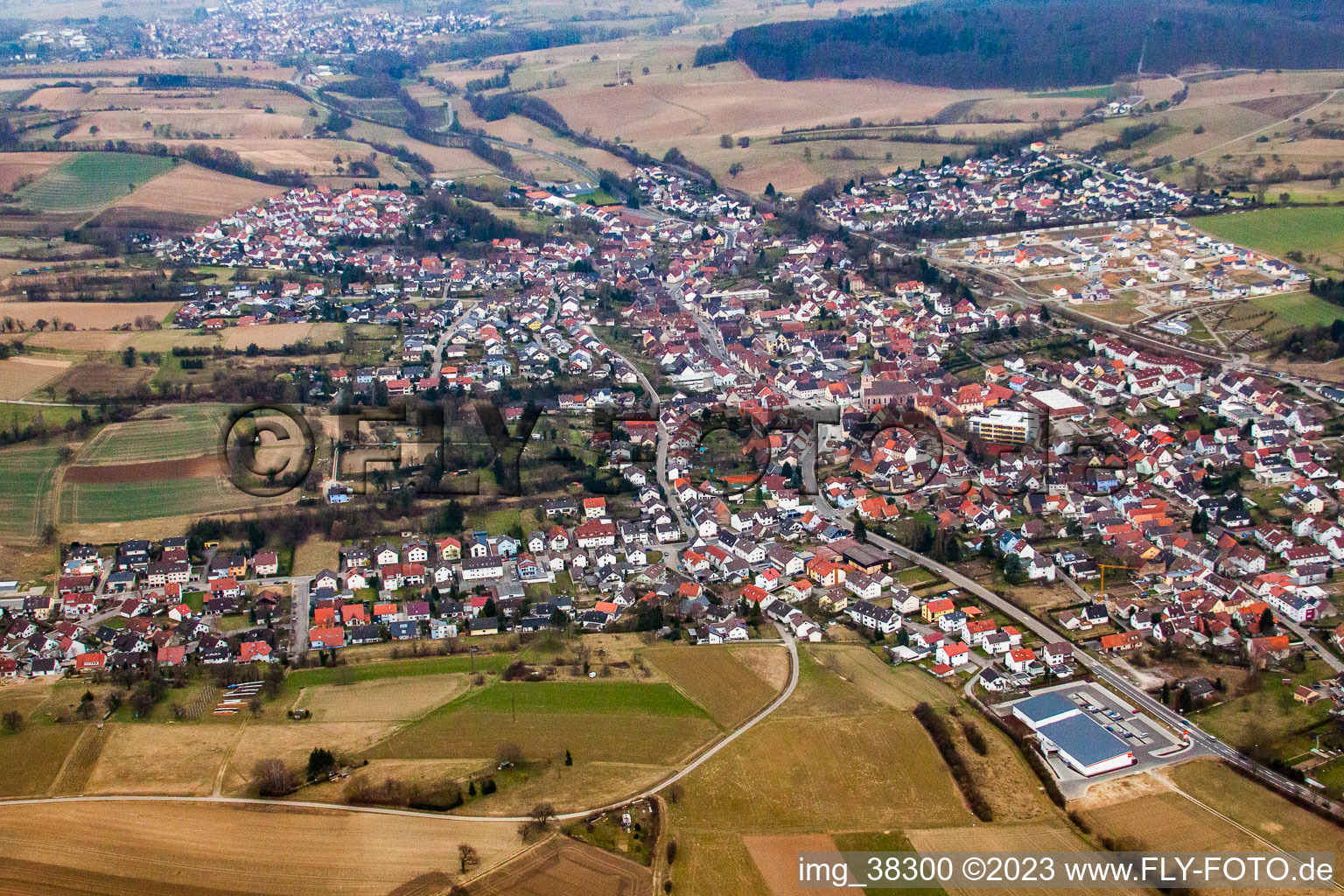 Aerial photograpy of District Jöhlingen in Walzbachtal in the state Baden-Wuerttemberg, Germany