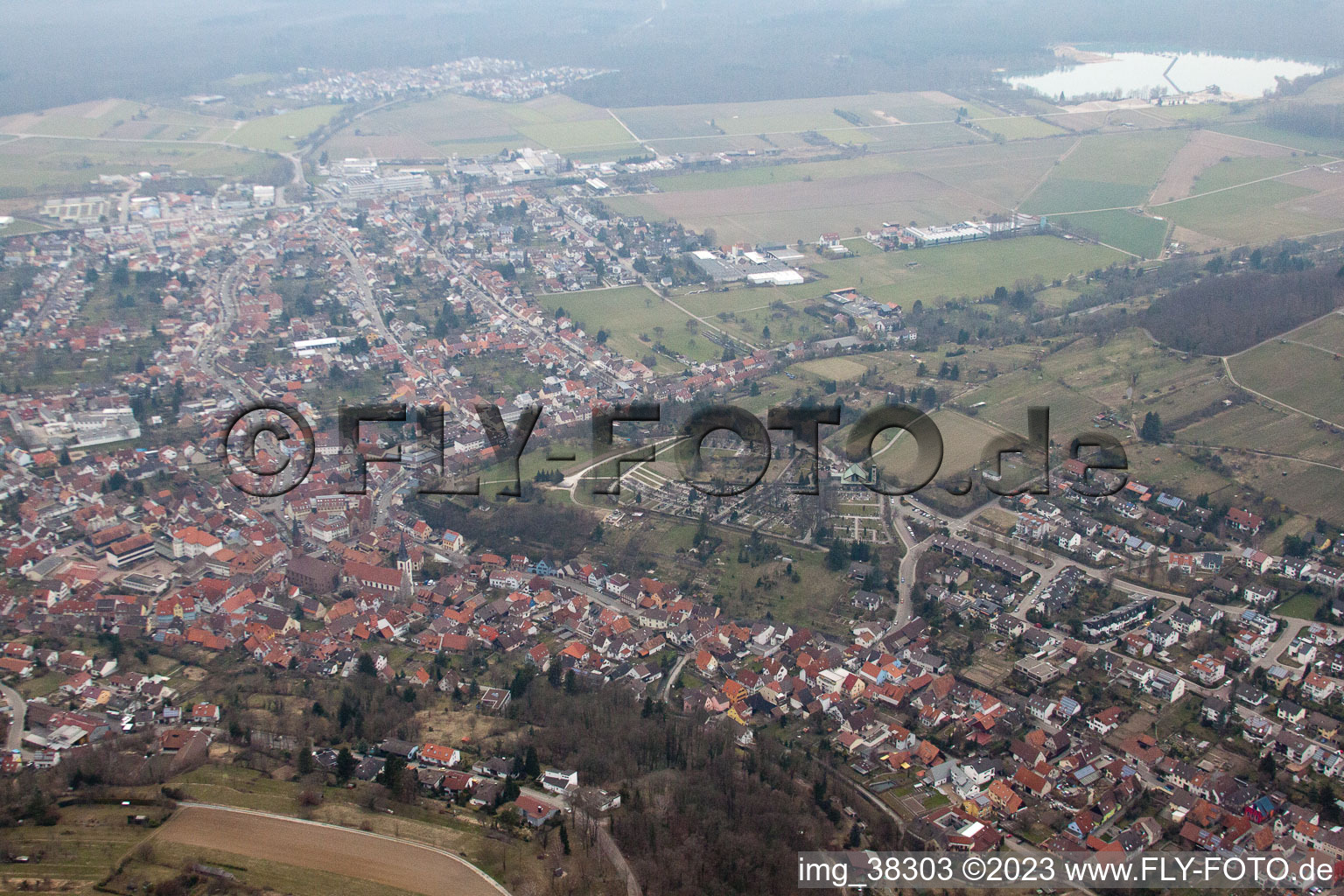 Weingarten in the state Baden-Wuerttemberg, Germany seen from above