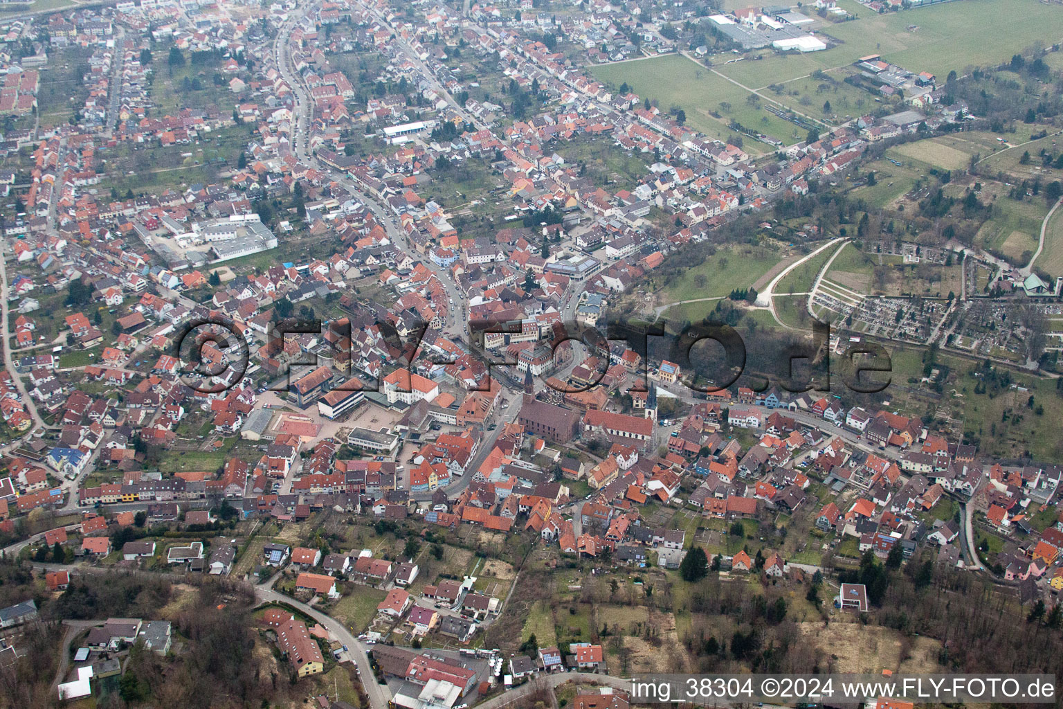 Weingarten in the state Baden-Wuerttemberg, Germany from the plane