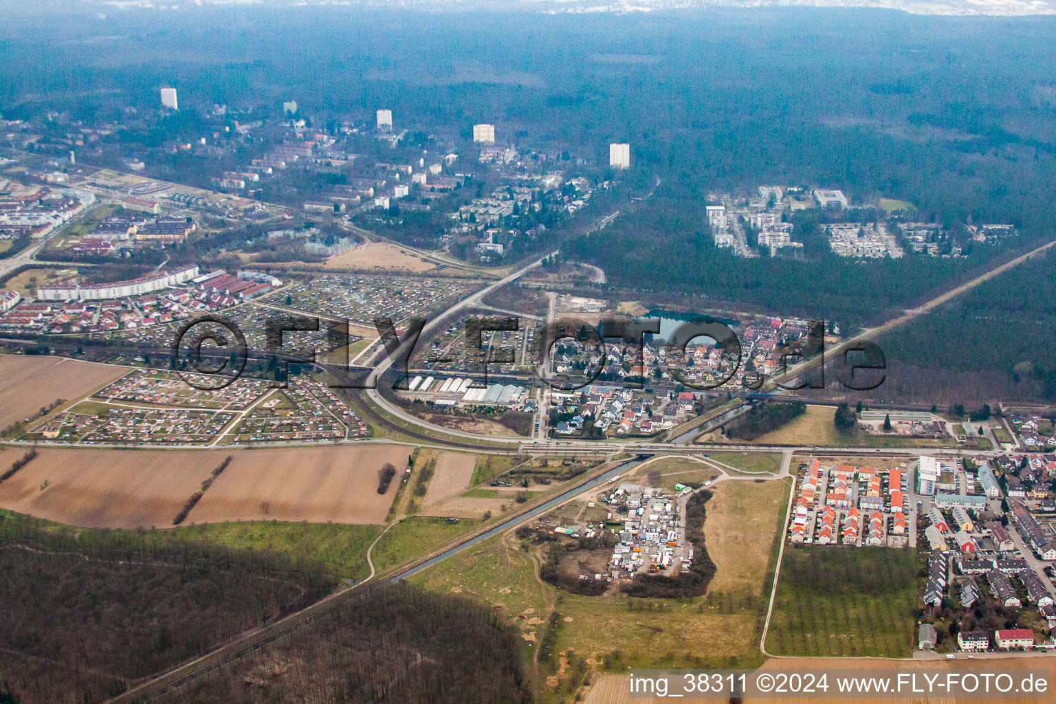 Aerial photograpy of Riding school loft in the district Hagsfeld in Karlsruhe in the state Baden-Wuerttemberg, Germany