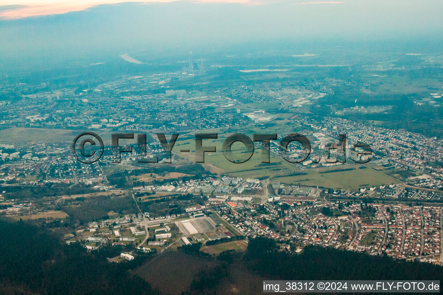 Aerial view of District Neureut in Karlsruhe in the state Baden-Wuerttemberg, Germany