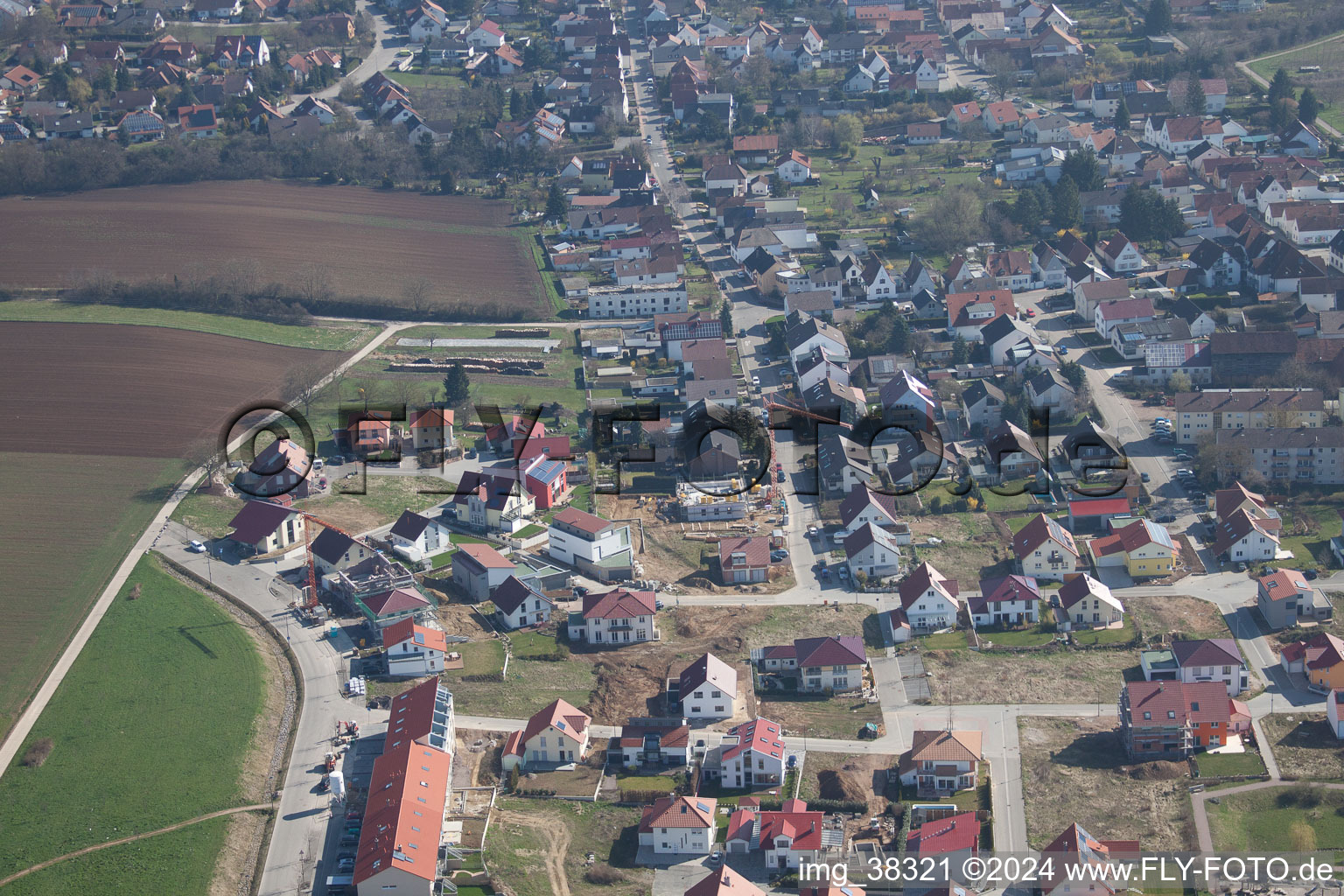 New development area Höhenweg in Kandel in the state Rhineland-Palatinate, Germany from above