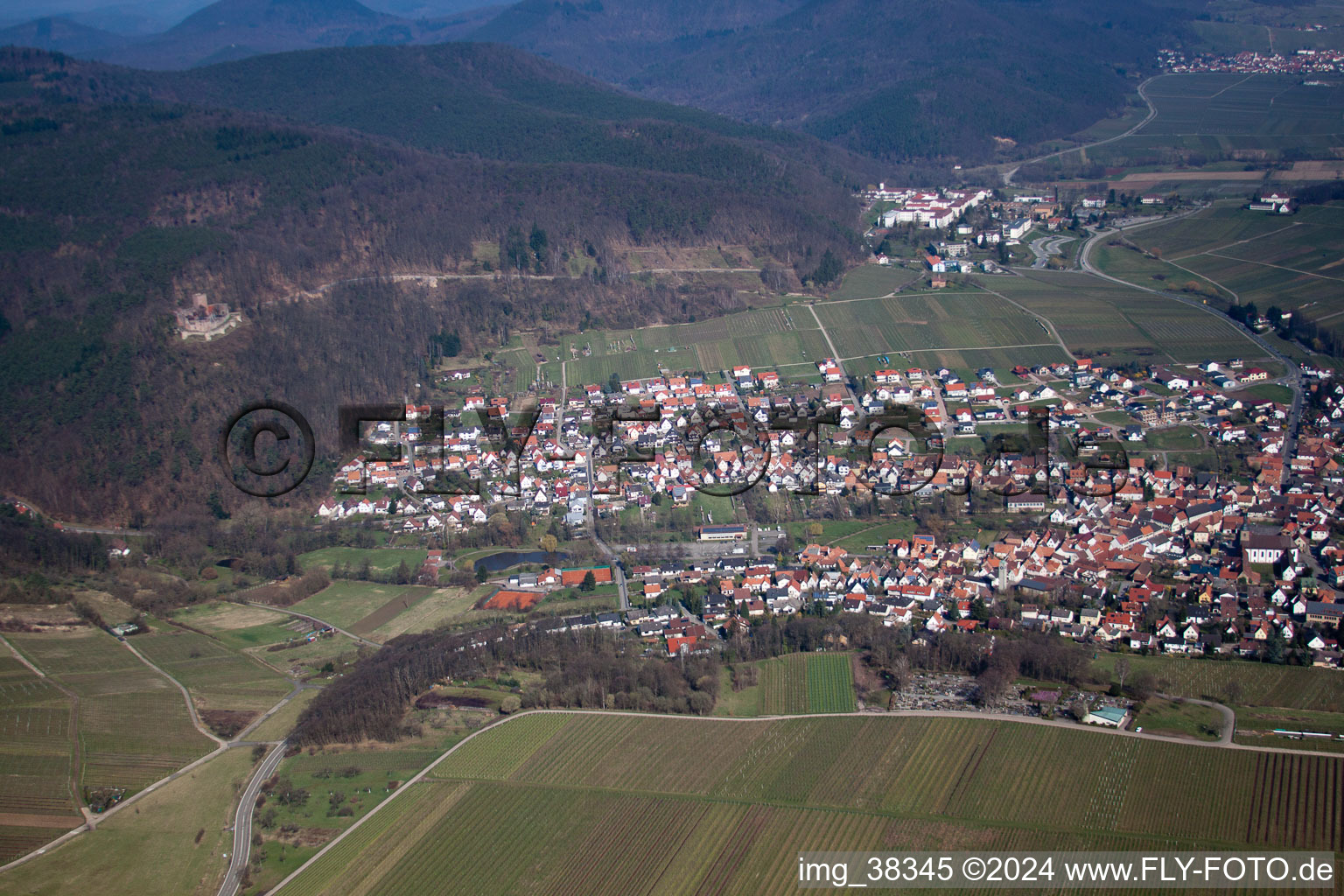 Klingenmünster in the state Rhineland-Palatinate, Germany seen from a drone