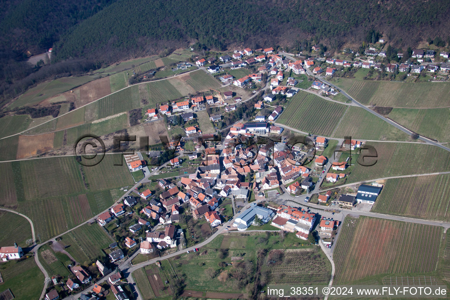 District Gleiszellen in Gleiszellen-Gleishorbach in the state Rhineland-Palatinate, Germany from above