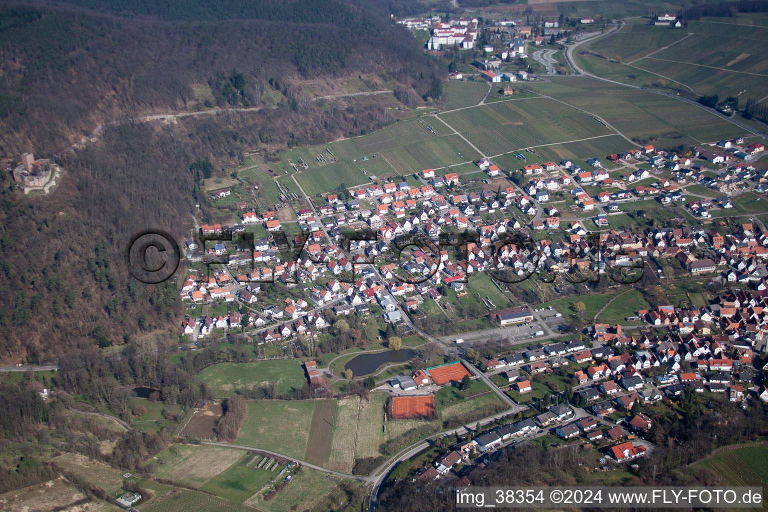 Aerial view of Klingenmünster in the state Rhineland-Palatinate, Germany