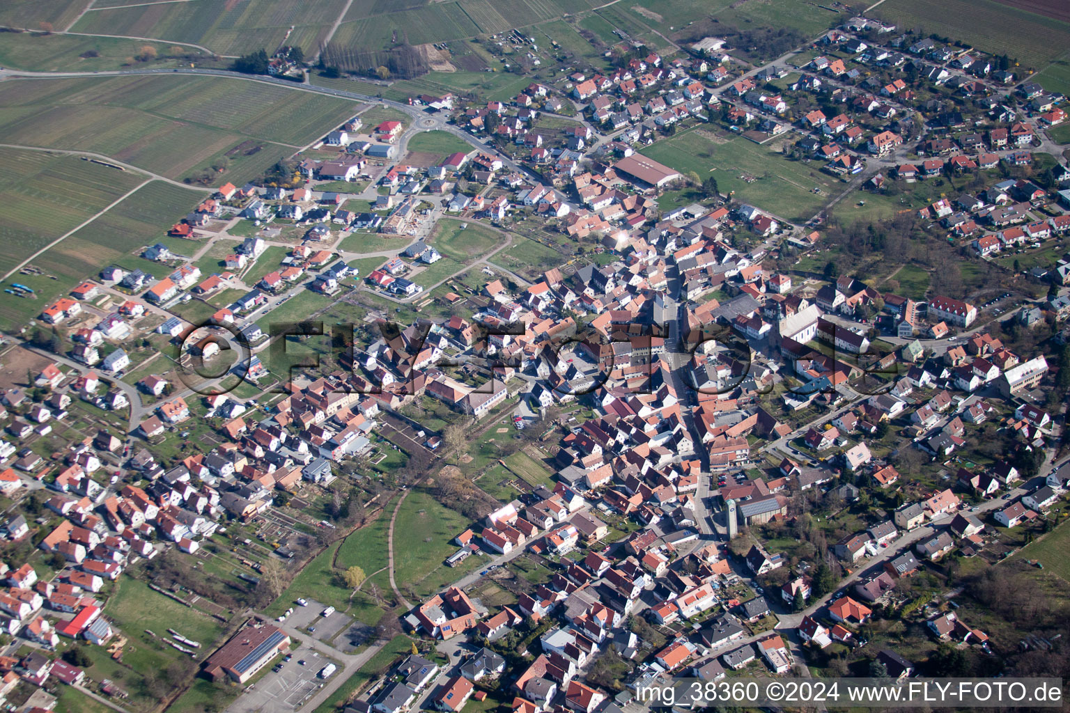 Klingenmünster in the state Rhineland-Palatinate, Germany from above