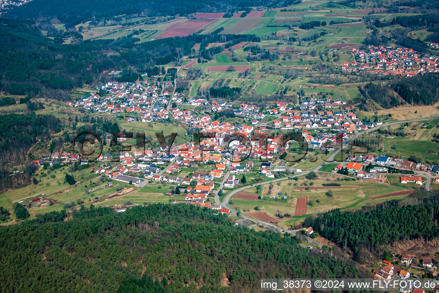 Oblique view of District Gossersweiler in Gossersweiler-Stein in the state Rhineland-Palatinate, Germany
