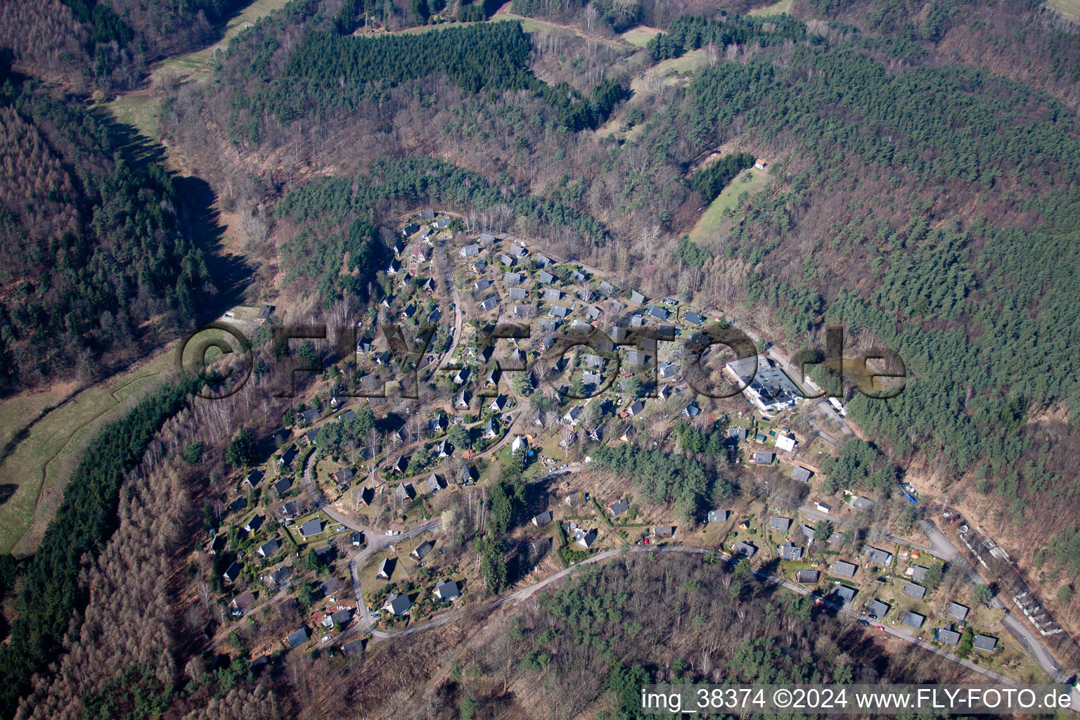 Oblique view of Holiday Village Eichwald in Silz in the state Rhineland-Palatinate, Germany