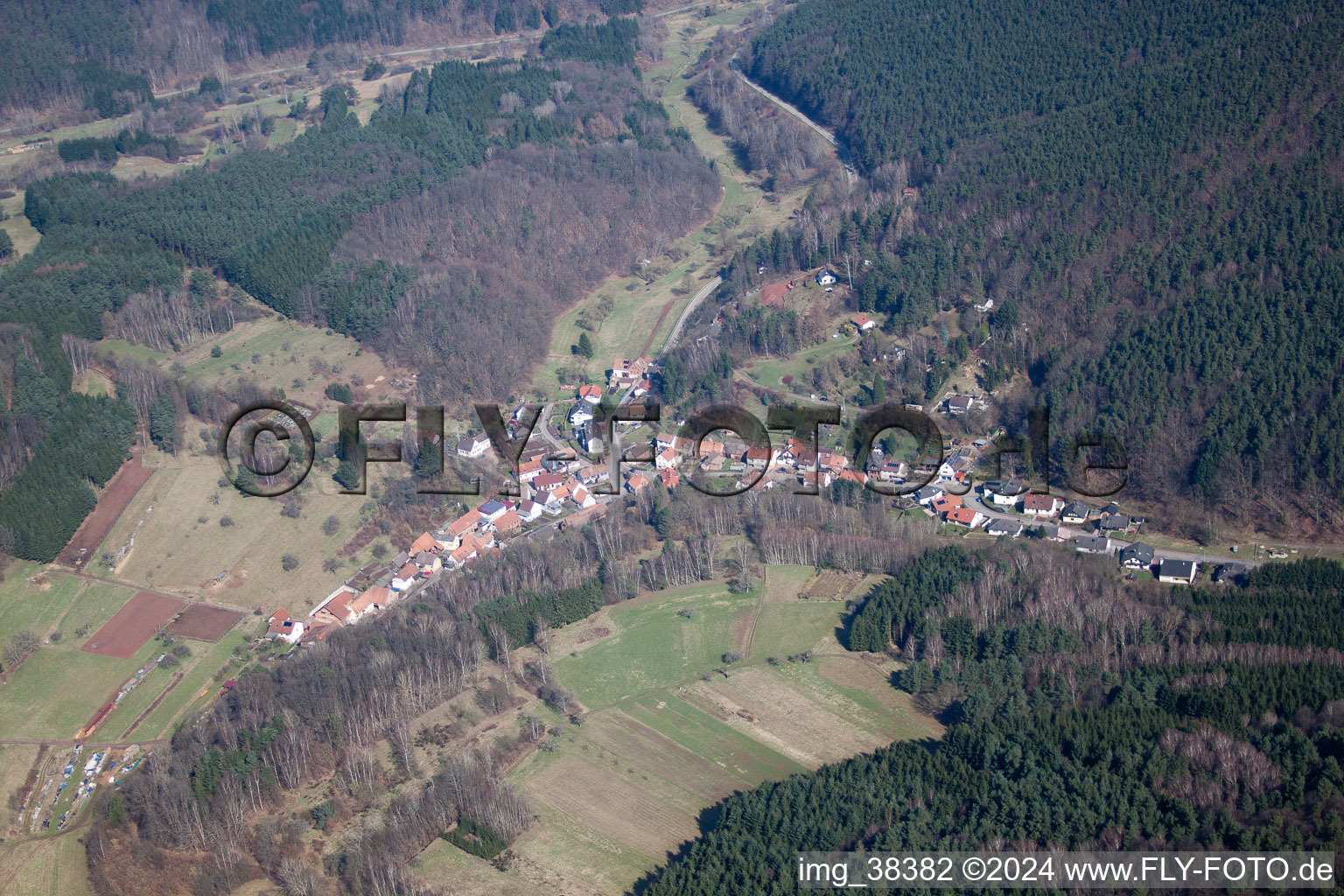 Aerial view of Village view in Dimbach in the state Rhineland-Palatinate, Germany