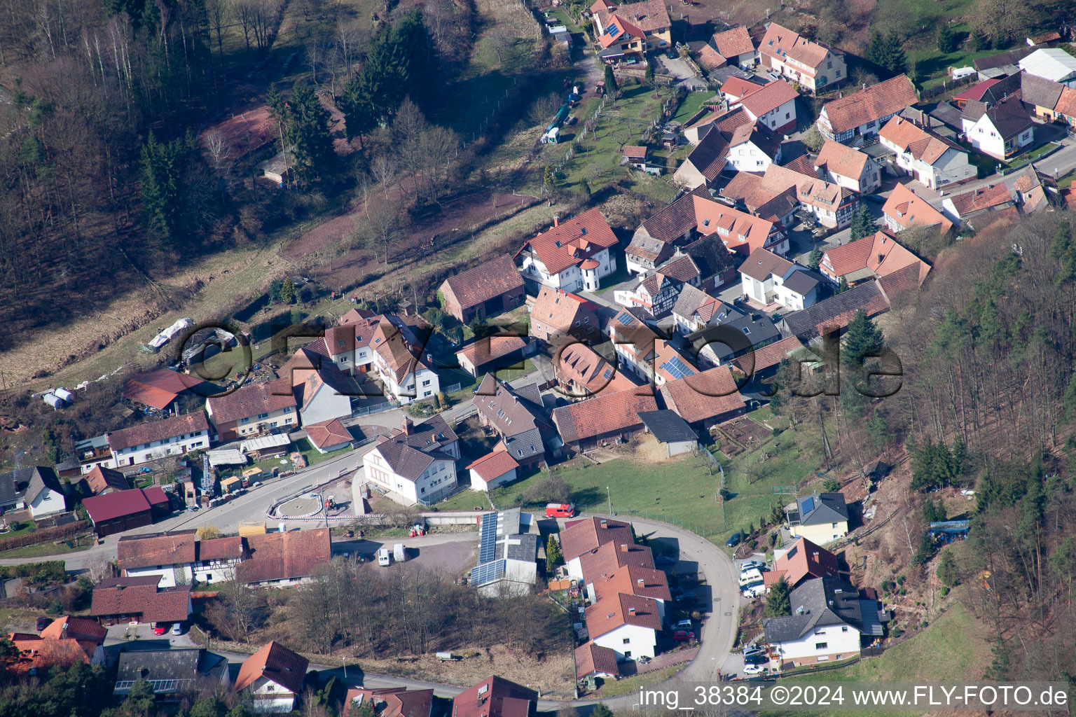 Aerial view of Village view in Darstein in the state Rhineland-Palatinate