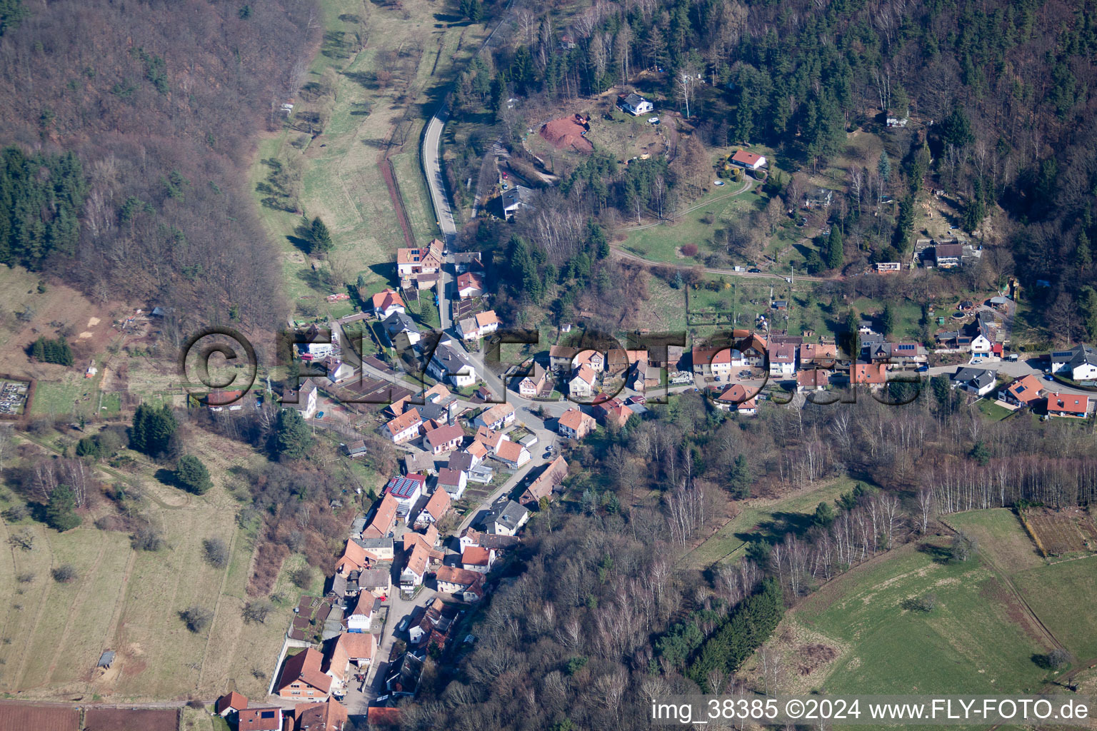 Aerial photograpy of Village view in Dimbach in the state Rhineland-Palatinate, Germany