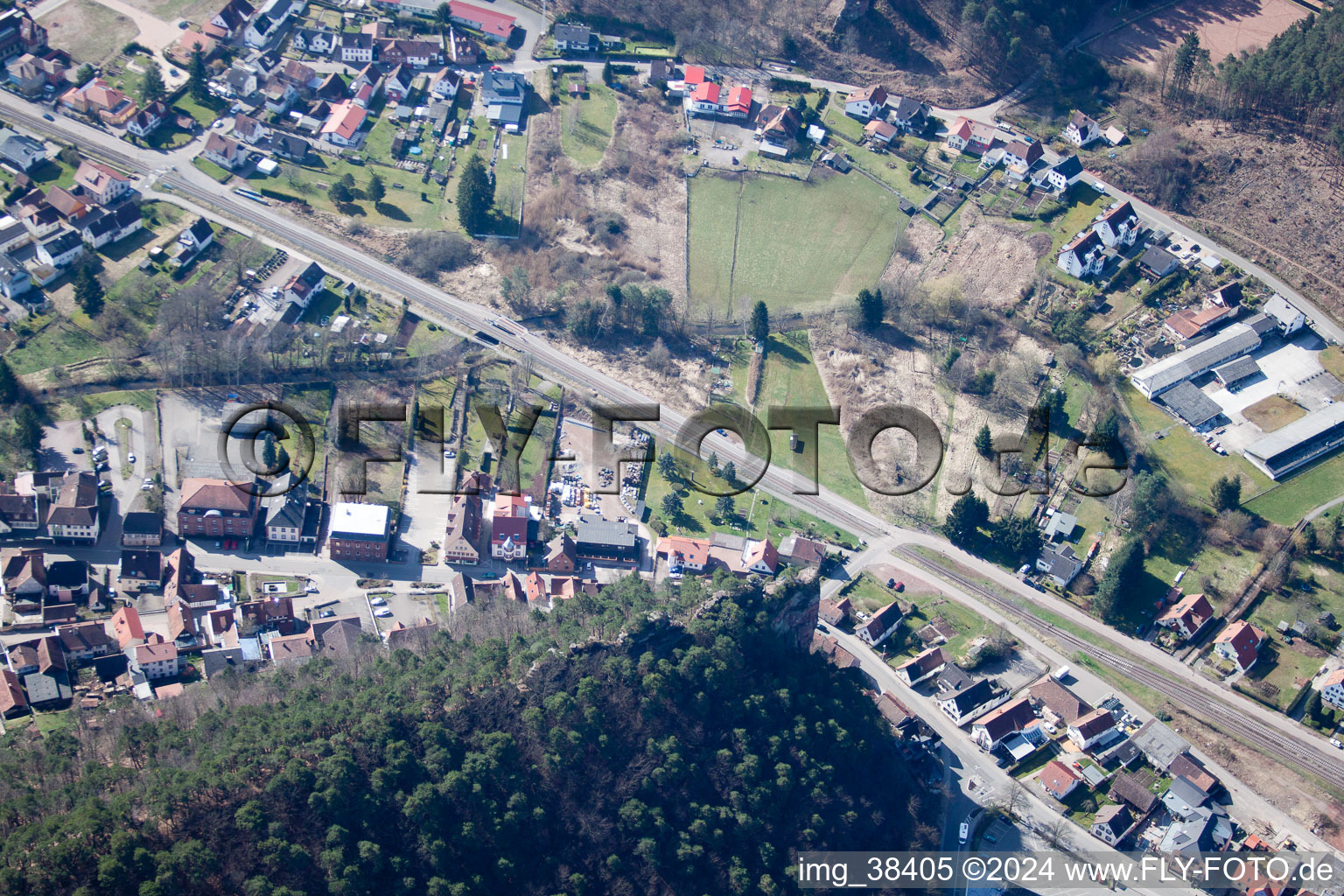 Dahn in the state Rhineland-Palatinate, Germany seen from above