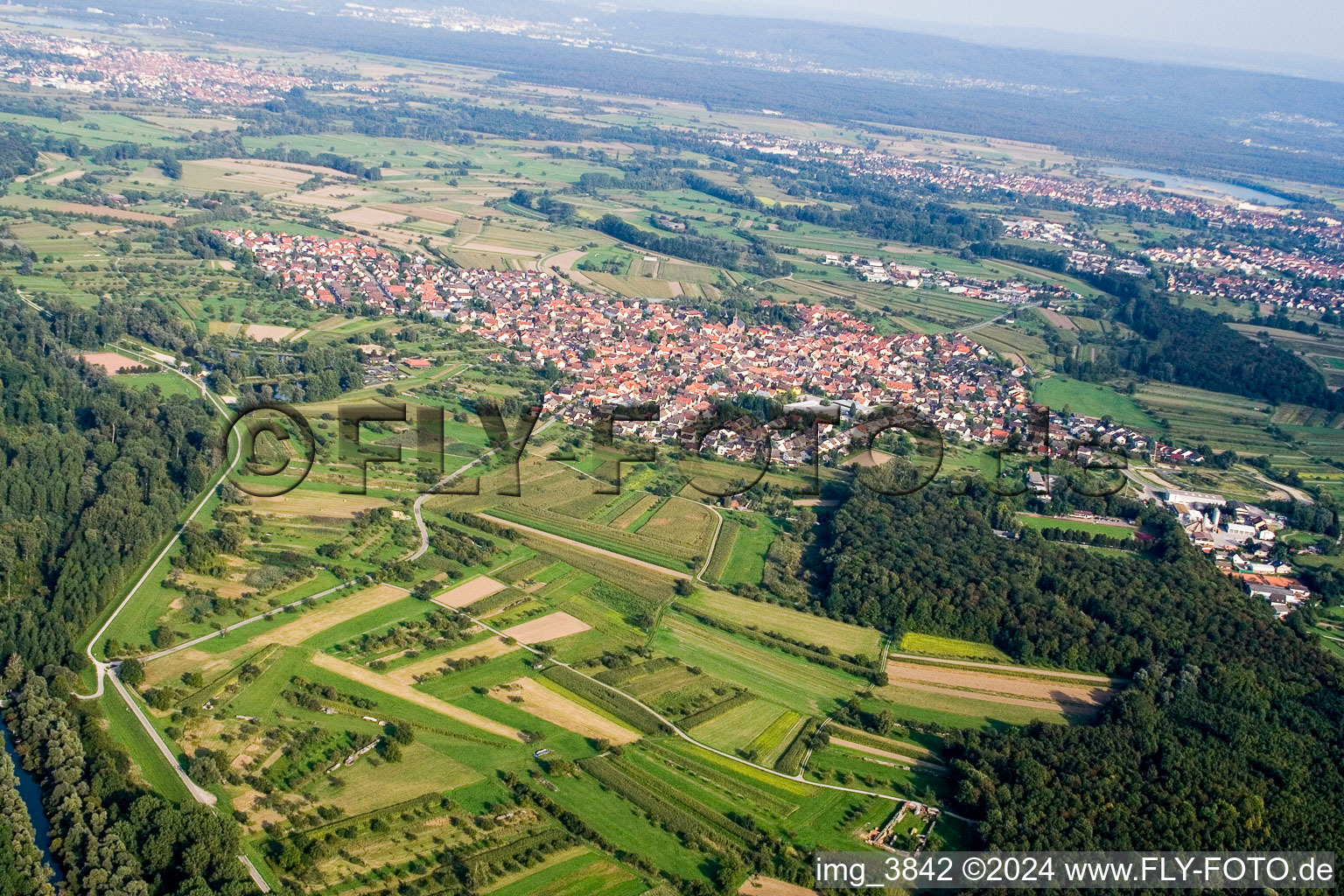 Drone image of Au am Rhein in the state Baden-Wuerttemberg, Germany