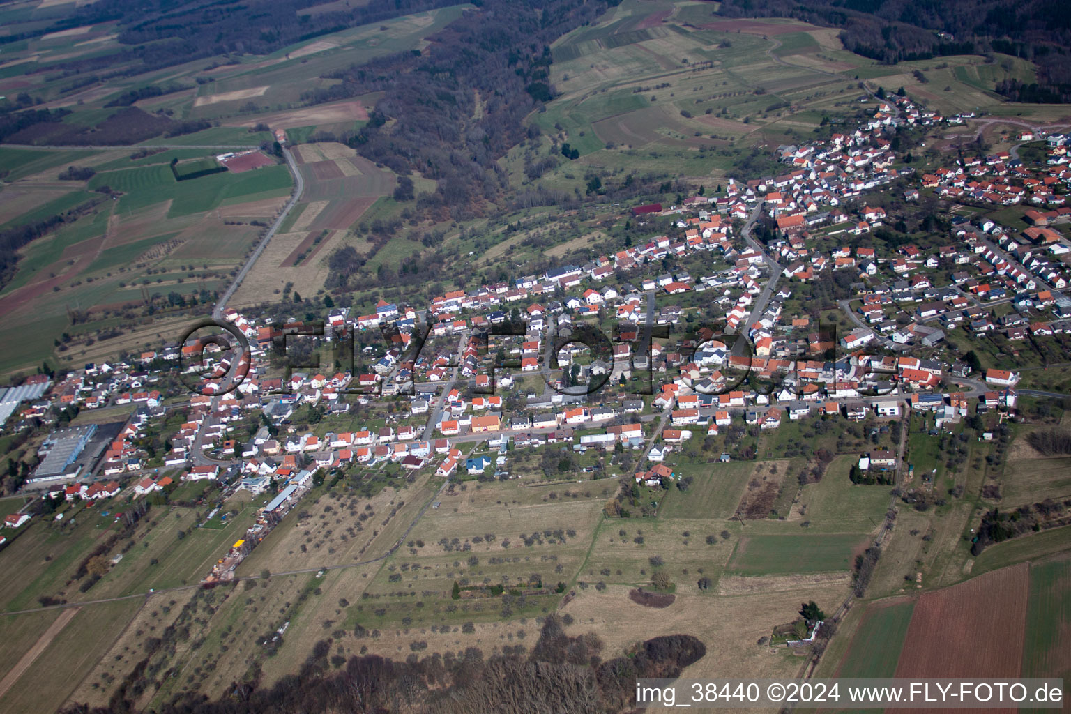 Oblique view of Vinningen in the state Rhineland-Palatinate, Germany