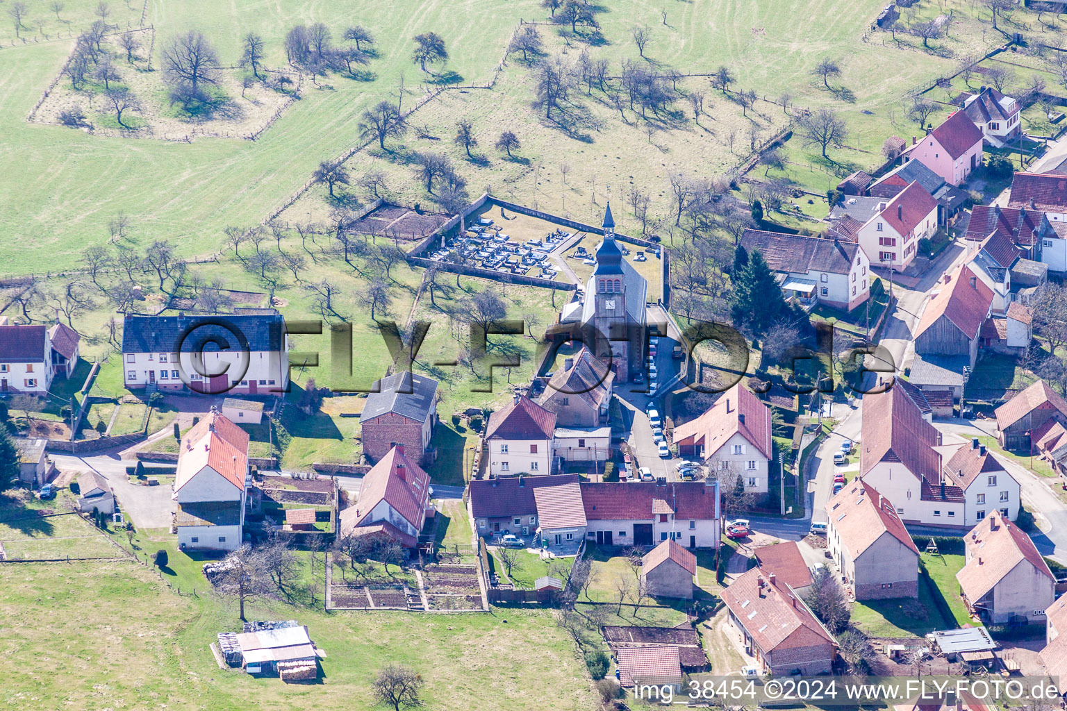 Church building in the village of in Liederschiedt in Grand Est, France