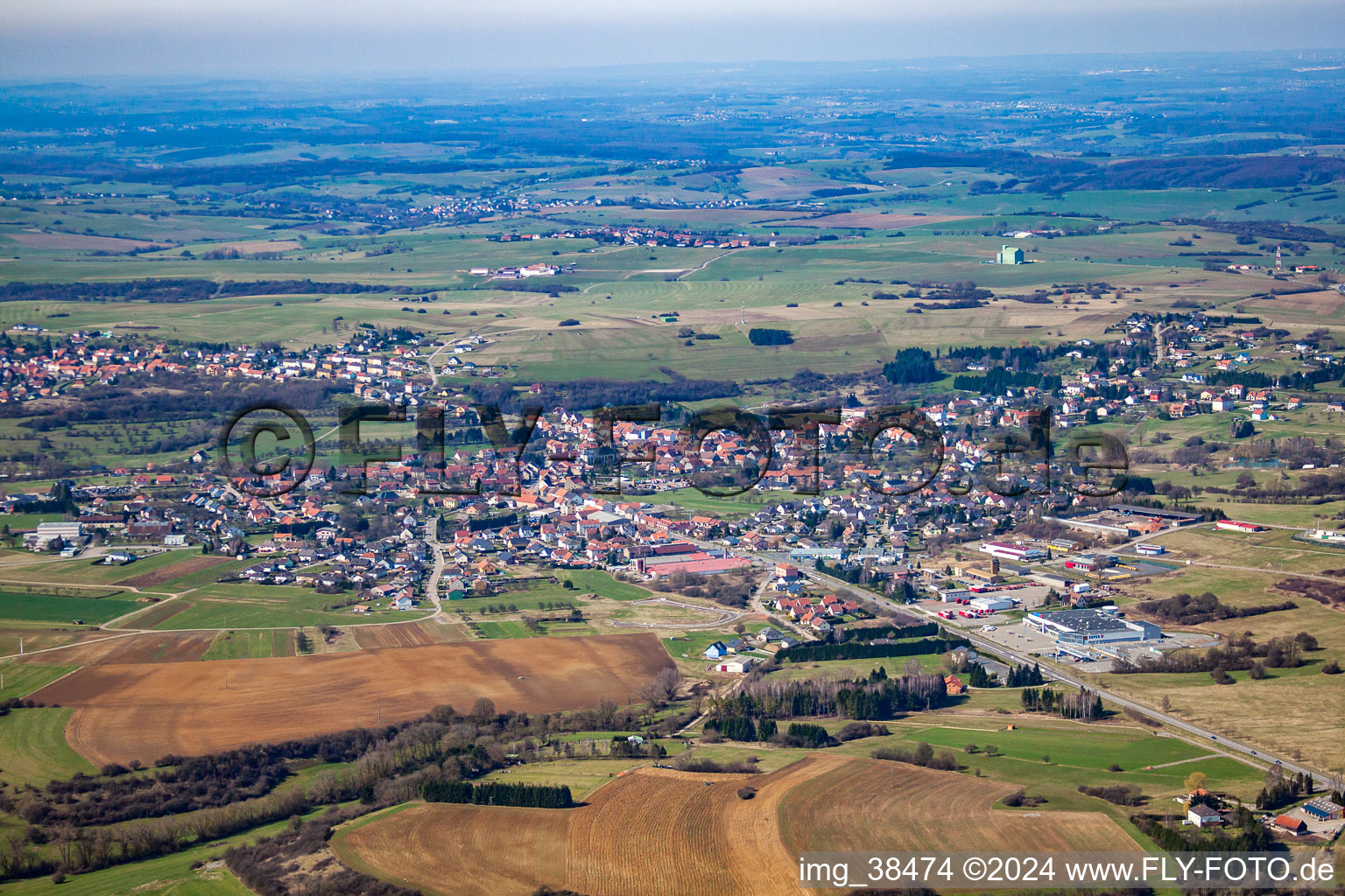 Aerial view of Rohrbach-lès-Bitche in the state Moselle, France