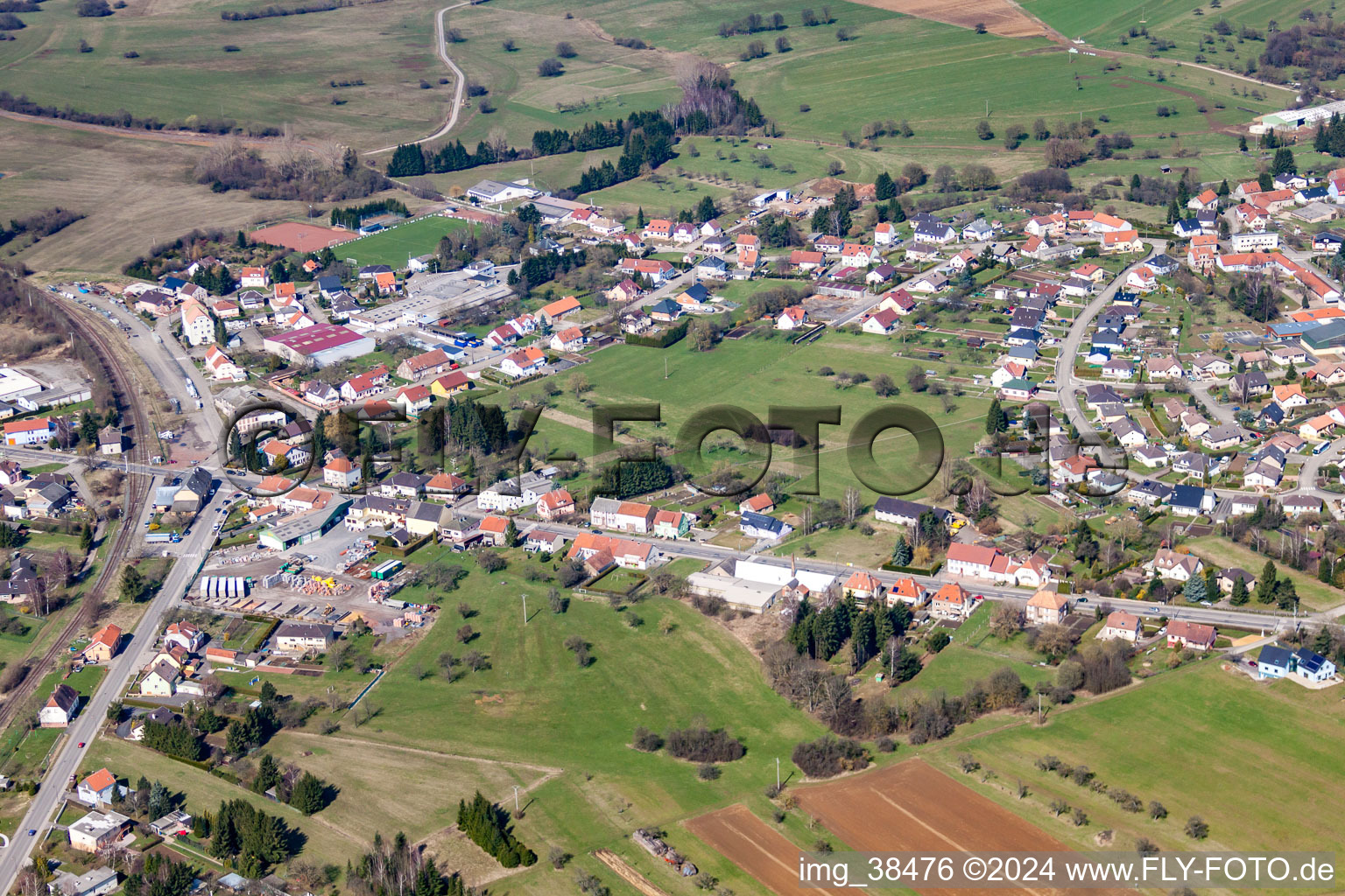 Oblique view of Petit-Réderching in the state Moselle, France