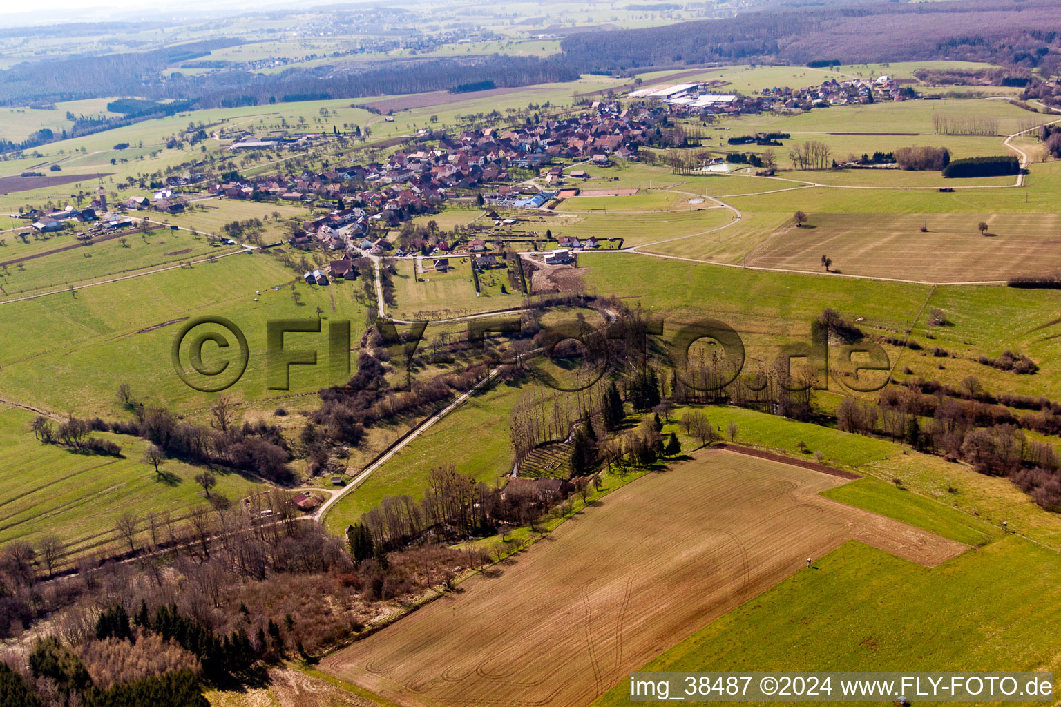 Ratzwiller in the state Bas-Rhin, France seen from above