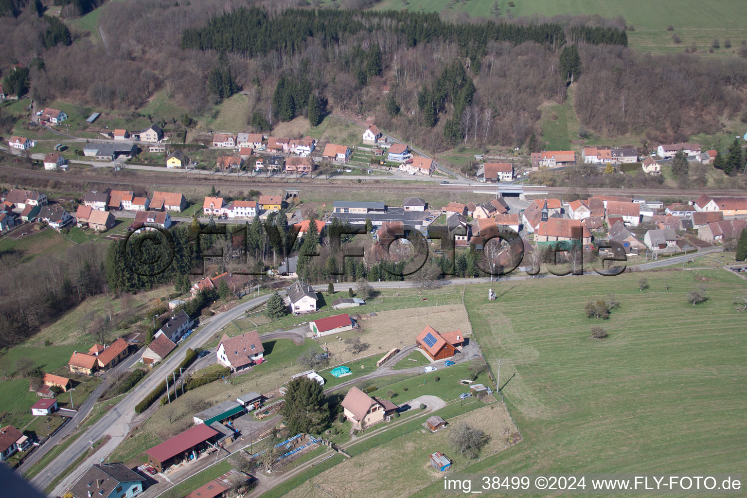 Aerial view of Village view in Tieffenbach in Grand Est, France