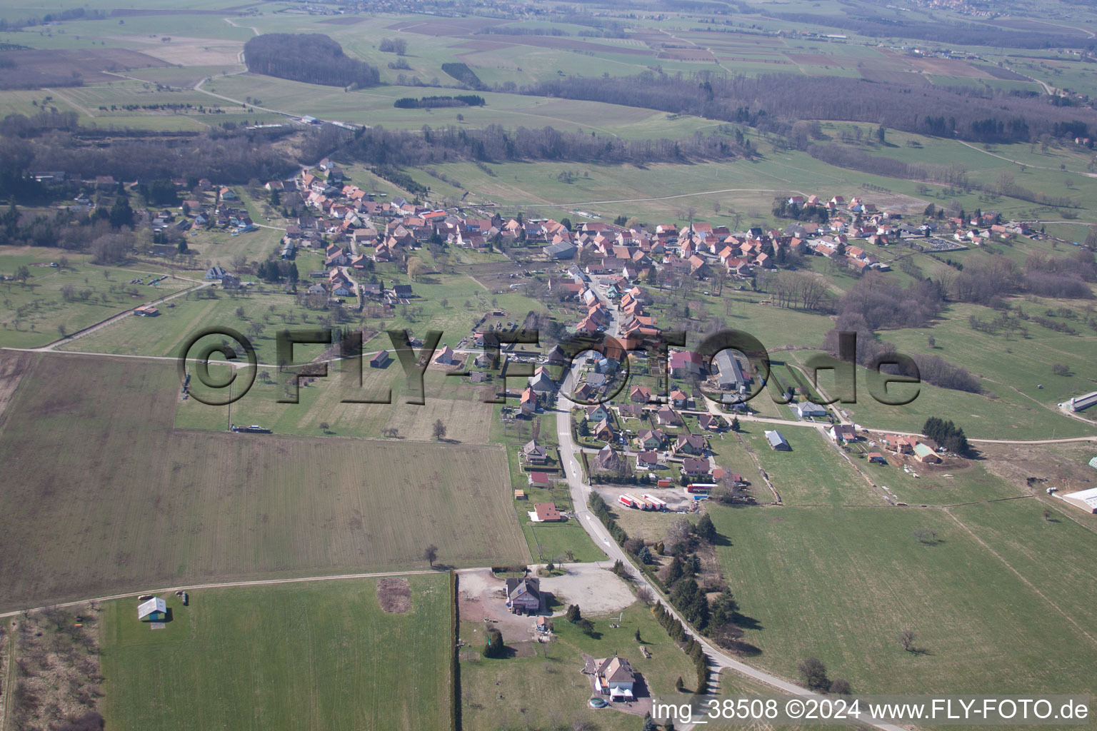 Petersbach in the state Bas-Rhin, France viewn from the air