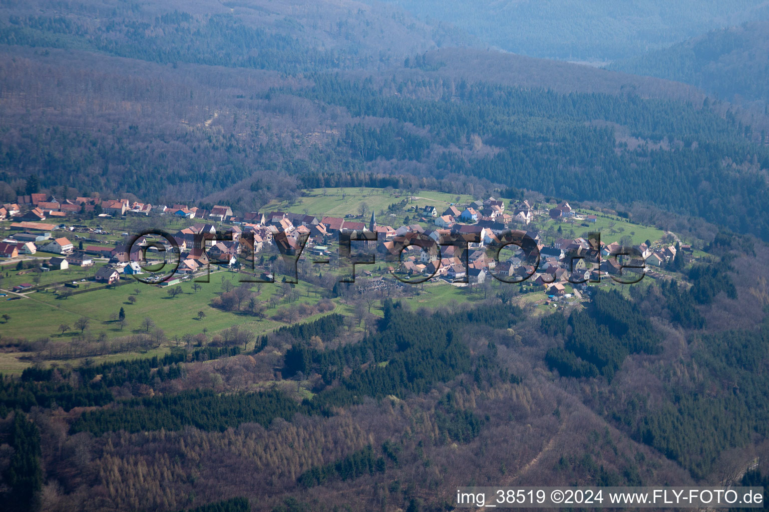 Aerial view of Graufthal in Eschbourg in the state Bas-Rhin, France