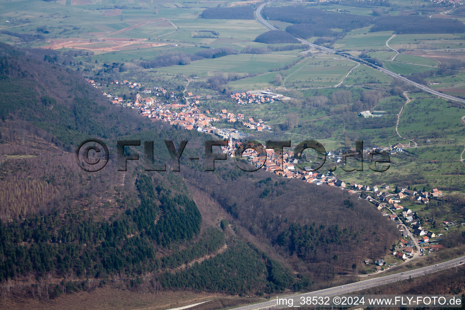 Saint-Jean-Saverne in the state Bas-Rhin, France from above