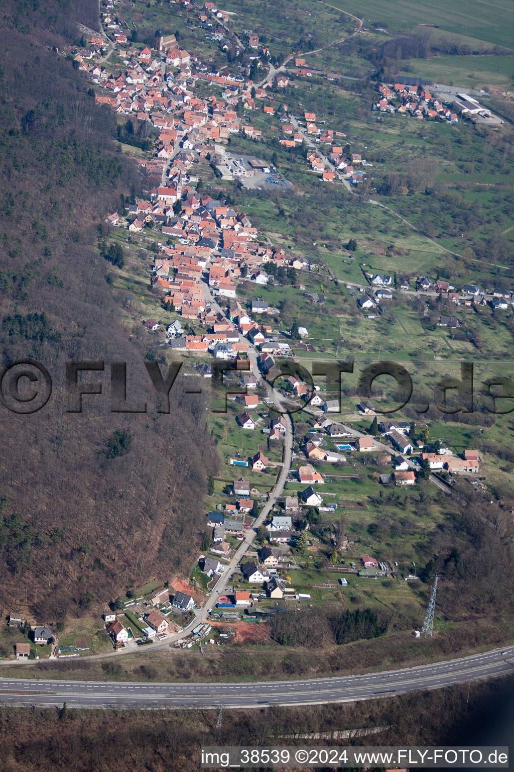 Saint-Jean-Saverne in the state Bas-Rhin, France seen from above