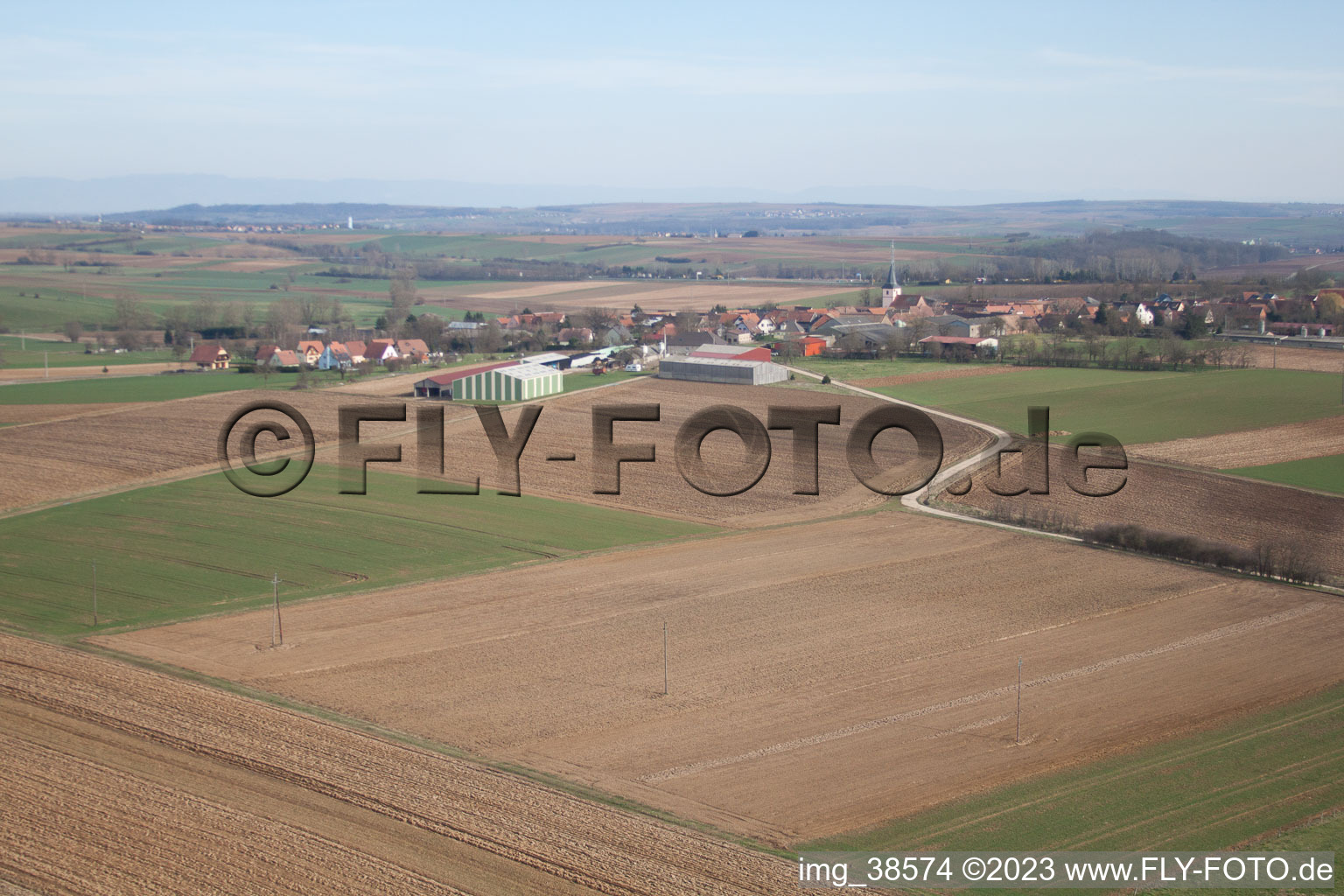 Aerial view of Printzheim in the state Bas-Rhin, France