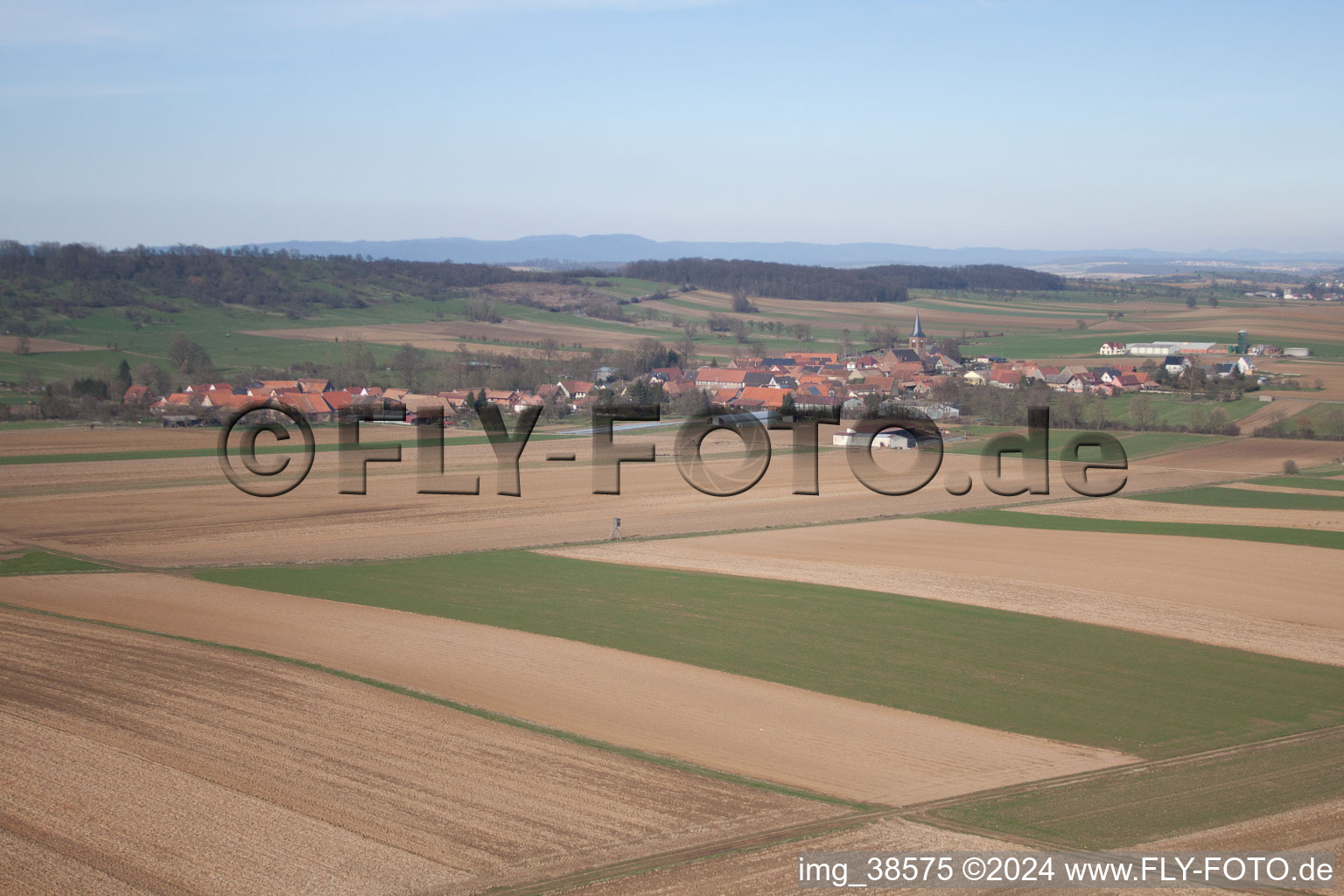 Geiswiller in the state Bas-Rhin, France from above