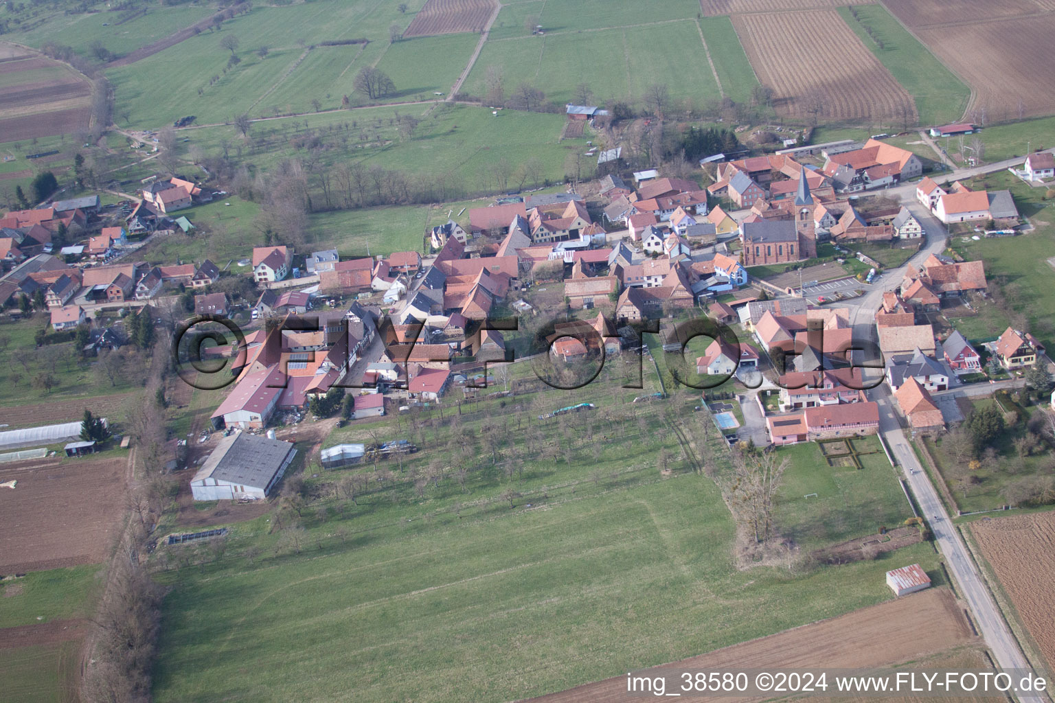 Geiswiller in the state Bas-Rhin, France seen from above