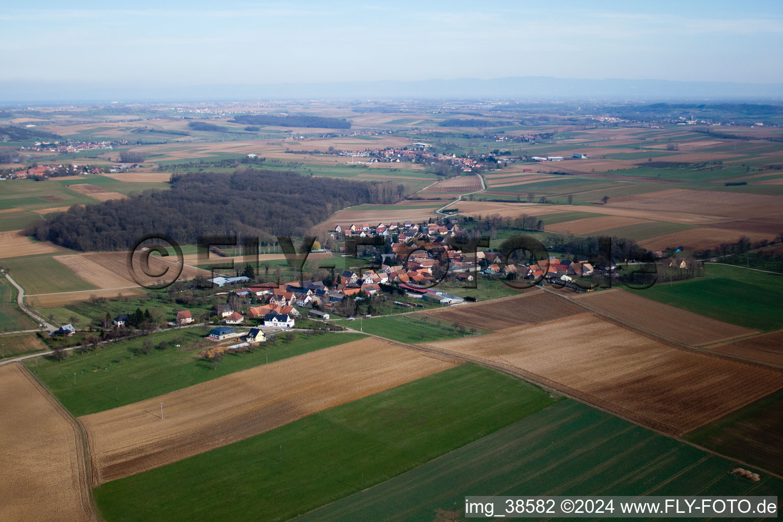 Printzheim in the state Bas-Rhin, France from above