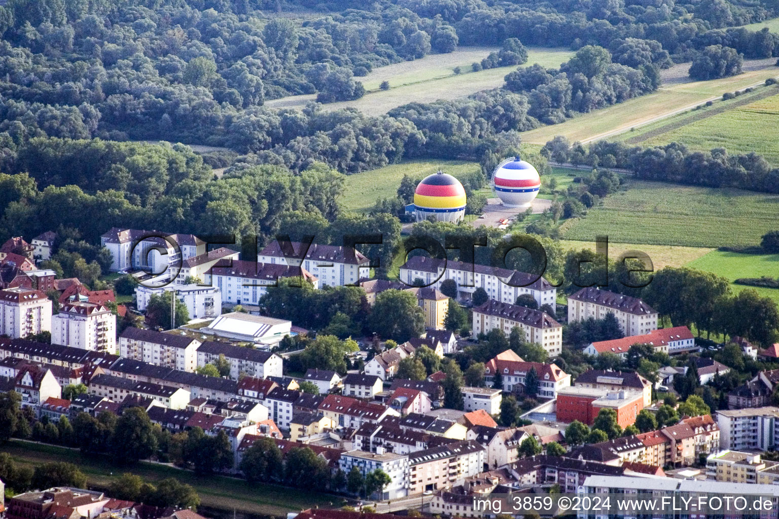 Spherical gas tanks in Rastatt in the state Baden-Wuerttemberg, Germany