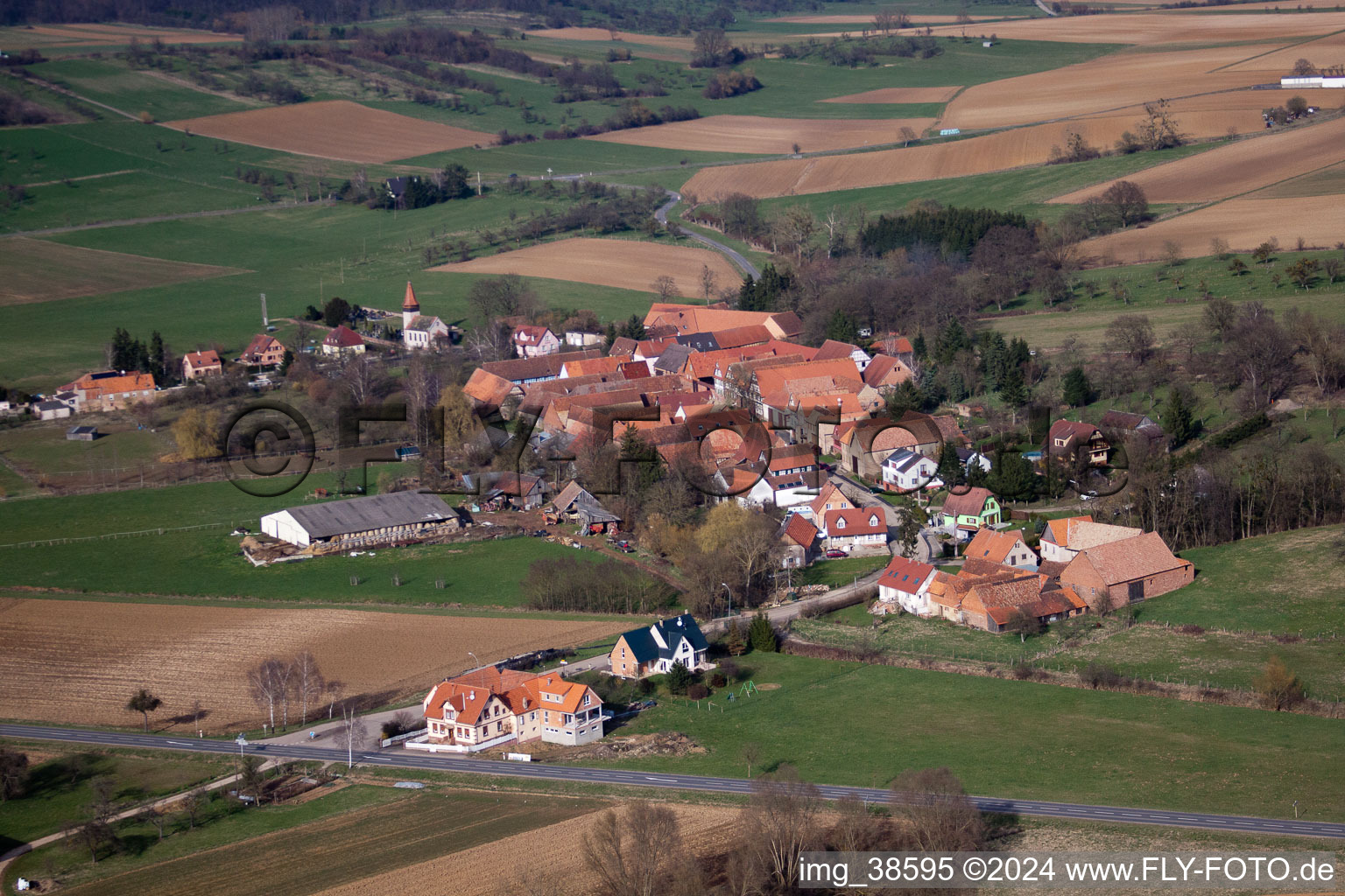 Oblique view of Issenhausen in the state Bas-Rhin, France