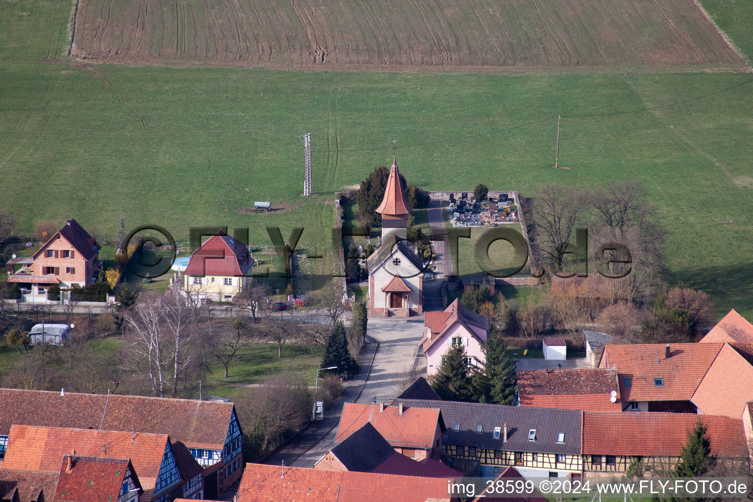 Issenhausen in the state Bas-Rhin, France seen from above