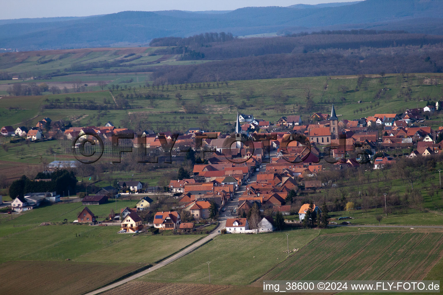 Issenhausen in the state Bas-Rhin, France from the plane