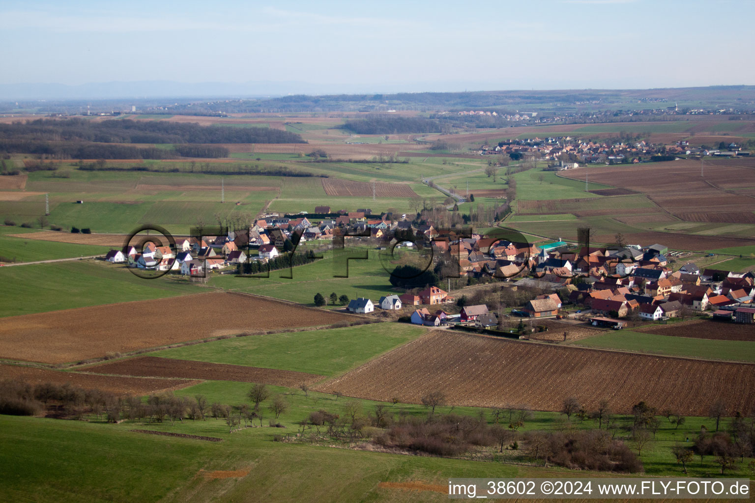 Issenhausen in the state Bas-Rhin, France viewn from the air