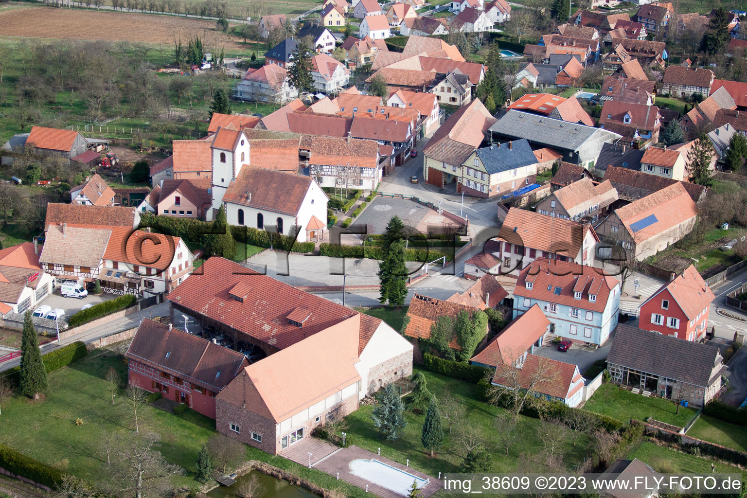 Aerial photograpy of Ringendorf in the state Bas-Rhin, France