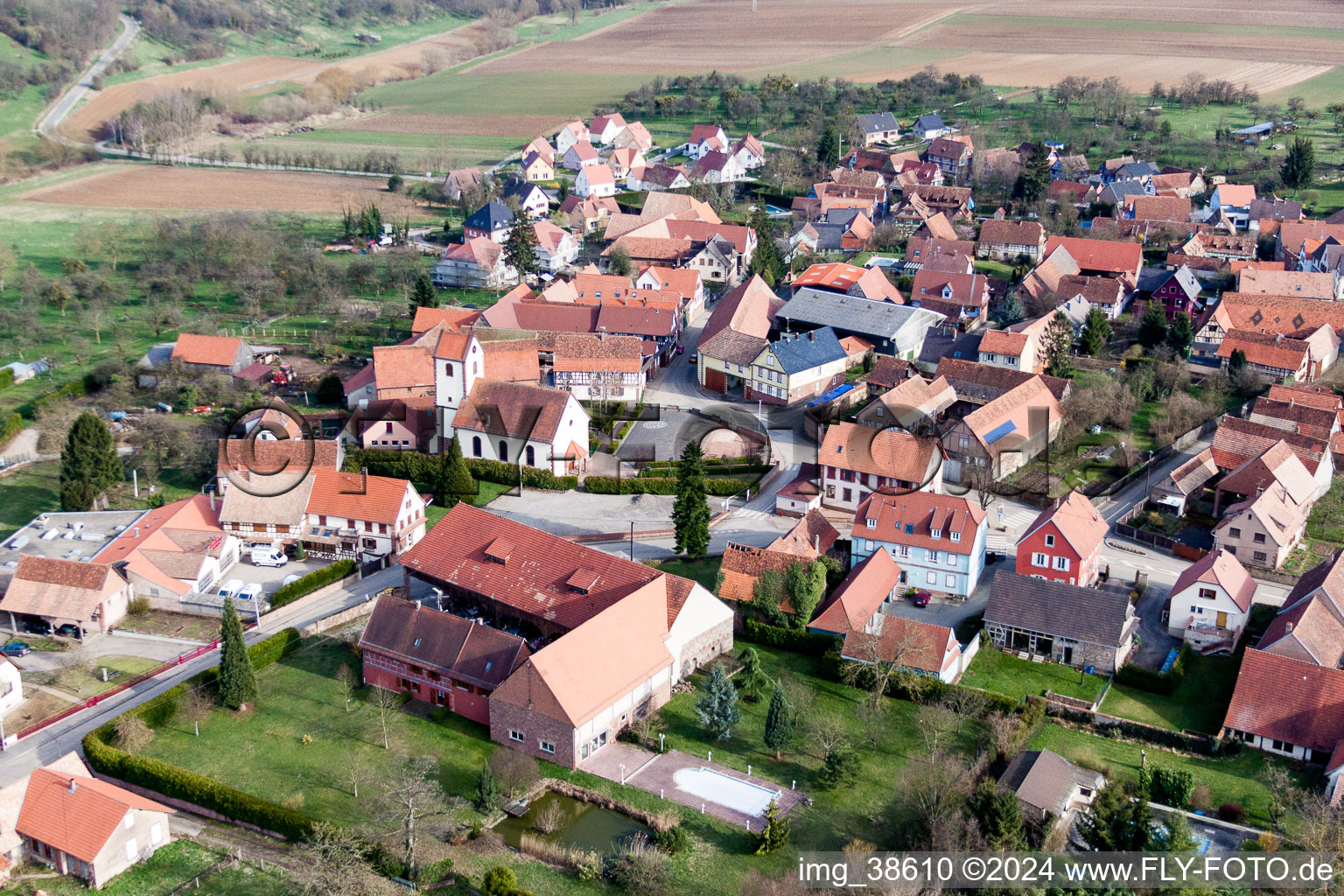 Church building of Eglise protestante lutherienne in the village of Ringendorf in Grand Est, France