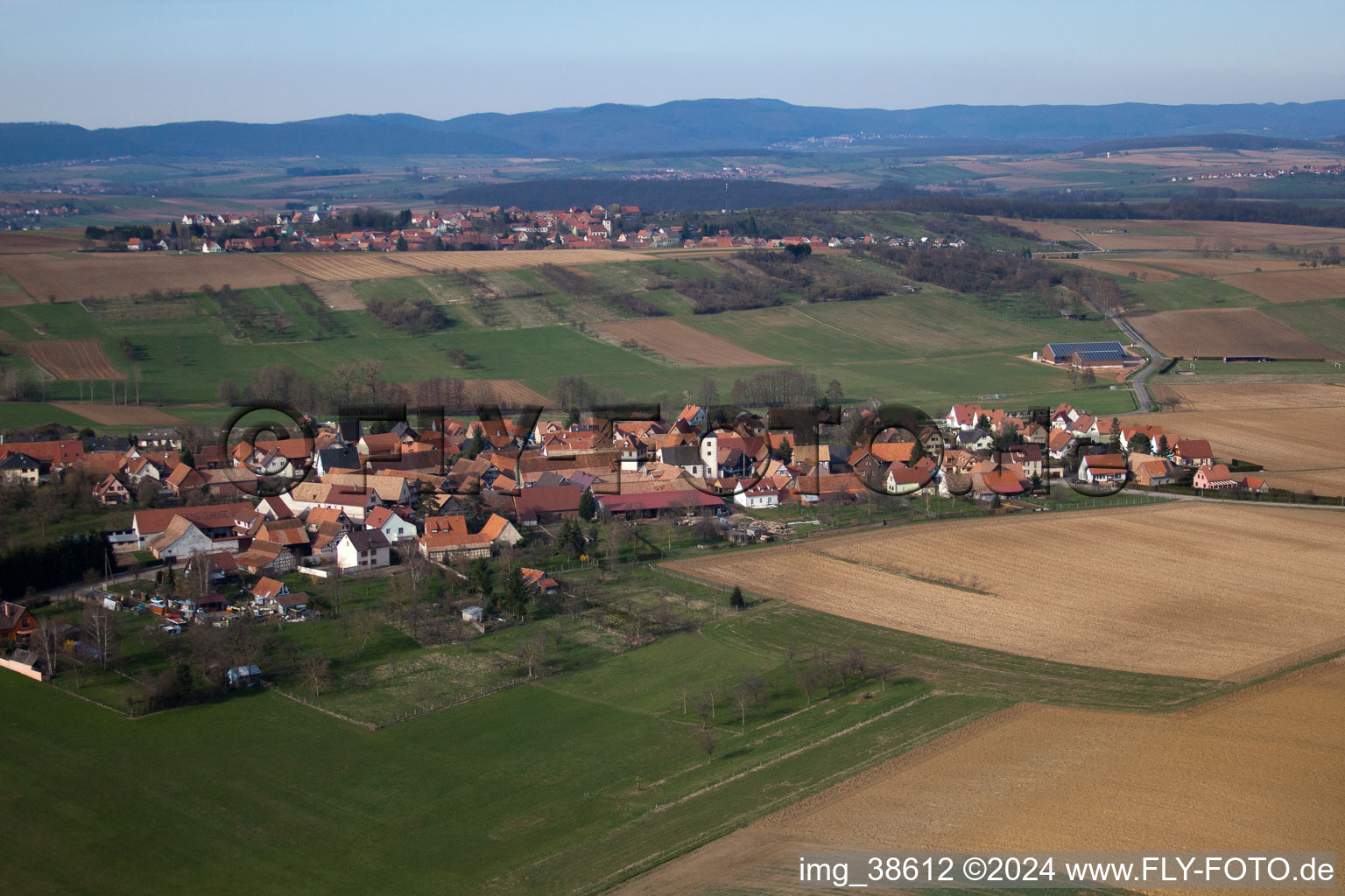 Aerial view of Buswiller in the state Bas-Rhin, France