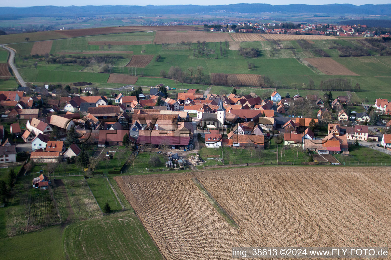 Aerial photograpy of Buswiller in the state Bas-Rhin, France