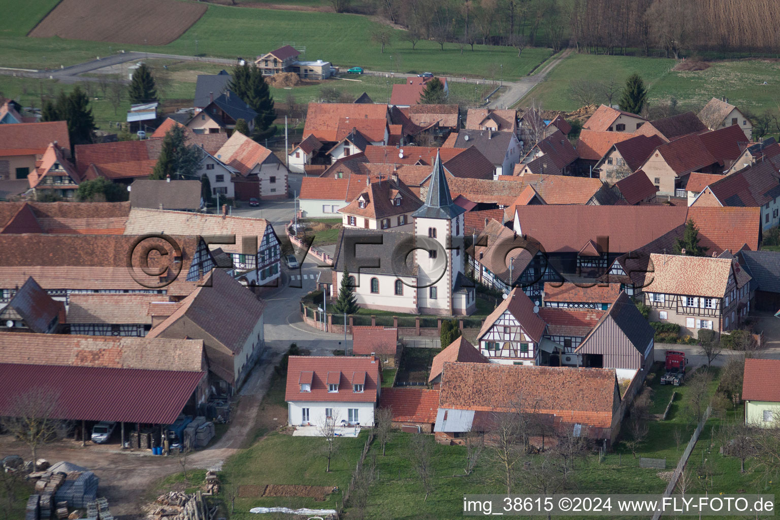 Buswiller in the state Bas-Rhin, France from above